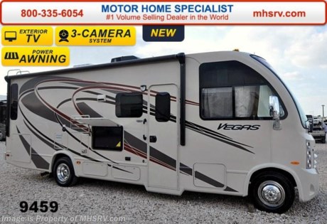 /OK 5-21-15 &lt;a href=&quot;http://www.mhsrv.com/thor-motor-coach/&quot;&gt;&lt;img src=&quot;http://www.mhsrv.com/images/sold-thor.jpg&quot; width=&quot;383&quot; height=&quot;141&quot; border=&quot;0&quot;/&gt;&lt;/a&gt;
Family Owned &amp; Operated and the #1 Volume Selling Motor Home Dealer in the World as well as the #1 Thor Motor Coach Dealer in the World. &lt;iframe width=&quot;400&quot; height=&quot;300&quot; src=&quot;https://www.youtube.com/embed/l1UfqXd9S_4&quot; frameborder=&quot;0&quot; allowfullscreen&gt;&lt;/iframe&gt; Thor Motor Coach has done it again with the world&#39;s first RUV! (Recreational Utility Vehicle) Check out the new 2015 Thor Motor Coach Vegas RUV Model 25.1 with Slide-Out Room! MSRP $98,996. The Vegas combines Style, Function, Affordability &amp; Innovation like no other RV available in the industry today! It is powered by a Ford Triton V-10 engine and built on the Ford E-350 Super Duty chassis providing a lower center of gravity and ease of drivability normally found only in a class C RV, but now available in this mini class A motorhome measuring approximately 26 ft. 6 inches. Taking superior drivability even one step further, the Vegas will also feature something normally only found in a high-end luxury diesel pusher motor coach... an Independent Front Suspension system! With a style all its own the Vegas will provide superior handling and fuel economy and appeal to couples &amp; family RVers as well. The uniquely designed rear corner sofa expands into a large 54 by 74 inch sleeping area complete with a LED TV in the bedroom. You will also find another full size power drop down bunk with air mattress above the cockpit and a large Dream Dinette that converts to a sleeping area as well. Amazingly, the Vegas not only pulls off a spacious living room, kitchen &amp; bathroom, but also provides a wealth of closet, drawer and even pass-through exterior storage. Optional equipment includes the HD-Max colored sidewalls and graphics, exterior TV, (2) 12V attic fans, 15.0 BTU A/C upgrade, heated holding tanks, microwave &amp; 3 burner high output range with oven and a second auxiliary battery. You will also be pleased to find a host of feature appointments that include tinted and frameless windows, a power patio awning with LED lights, living room TV, LED ceiling lights, Onan 4000 generator, gas/electric water heater, a rear ladder, chrome power and heated mirrors with integrated side-view cameras, back-up camera, 5,000lb. trailer hitch, valve stem extensions, two-tone leatherette furniture and captain&#39;s chairs with designer accents, cabinet doors with designer door fronts and a spacious cockpit design with unparalleled visibility as well as a fold out map/laptop table and an additional cab table that can easily be stored when traveling. For additional coach information, brochures, window sticker, videos, photos, Vegas reviews &amp; testimonials as well as additional information about Motor Home Specialist and our manufacturers please visit us at MHSRV .com or call 800-335-6054. At Motor Home Specialist we DO NOT charge any prep or orientation fees like you will find at other dealerships. All sale prices include a 200 point inspection, interior &amp; exterior wash &amp; detail of vehicle, a thorough coach orientation with an MHS technician, an RV Starter&#39;s kit, a nights stay in our delivery park featuring landscaped and covered pads with full hook-ups and much more. WHY PAY MORE?... WHY SETTLE FOR LESS? &lt;iframe width=&quot;400&quot; height=&quot;300&quot; src=&quot;https://www.youtube.com/embed/fX32ujbOYgc&quot; frameborder=&quot;0&quot; allowfullscreen&gt;&lt;/iframe&gt;