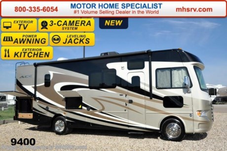 /AK 2/9/15 &lt;a href=&quot;http://www.mhsrv.com/thor-motor-coach/&quot;&gt;&lt;img src=&quot;http://www.mhsrv.com/images/sold-thor.jpg&quot; width=&quot;383&quot; height=&quot;141&quot; border=&quot;0&quot;/&gt;&lt;/a&gt;
Family Owned &amp; Operated and the #1 Volume Selling Motor Home Dealer in the World as well as the #1 Thor Motor Coach Dealer in the World. &lt;object width=&quot;400&quot; height=&quot;300&quot;&gt;&lt;param name=&quot;movie&quot; value=&quot;http://www.youtube.com/v/fBpsq4hH-Ws?version=3&amp;amp;hl=en_US&quot;&gt;&lt;/param&gt;&lt;param name=&quot;allowFullScreen&quot; value=&quot;true&quot;&gt;&lt;/param&gt;&lt;param name=&quot;allowscriptaccess&quot; value=&quot;always&quot;&gt;&lt;/param&gt;&lt;embed src=&quot;http://www.youtube.com/v/fBpsq4hH-Ws?version=3&amp;amp;hl=en_US&quot; type=&quot;application/x-shockwave-flash&quot; width=&quot;400&quot; height=&quot;300&quot; allowscriptaccess=&quot;always&quot; allowfullscreen=&quot;true&quot;&gt;&lt;/embed&gt;&lt;/object&gt; MSRP $119,659. New 2015 Thor Motor Coach A.C.E. Model EVO 29.3 with a full wall slide-out room. The A.C.E. is the class A &amp; C Evolution. It Combines many of the most popular features of a class A motor home and a class C motor home to make something truly unique to the RV industry. This unit measures approximately 29 feet 7 inches in length. Optional equipment includes beautiful full body paint exterior, bedroom TV, exterior entertainment center, upgraded 15.0 BTU ducted roof A/C unit, second auxiliary battery, (2) 12V attic fans and an exterior kitchen which includes a inverter, refrigerator, sink and portable grill. The A.C.E. also features a Ford Triton V-10 engine, frameless windows, power charging station, drop down overhead bunk, power side mirrors with integrated side view cameras, hydraulic leveling jacks, a mud-room, exterior mega-storage, roof ladder, 4000 Onan Micro-Quiet generator, electric patio awning with integrated LED lights, AM/FM/CD, reclining swivel leatherette captain&#39;s chairs, stainless steel wheel liners, hitch, booth dinette, systems control center, valve stem extenders, refrigerator, microwave, water heater, one-piece windshield with &quot;20/20 vision&quot; front cap that helps eliminate heat and sunlight from getting into the drivers vision, floor level cockpit window for better visibility while turning, a &quot;below floor&quot; furnace and water heater helping keep the noise to an absolute minimum and the exhaust away from the kids and pets, cockpit mirrors, slide-out workstation in the dash and much more.  For additional coach information, brochures, window sticker, videos, photos, A.C.E. reviews &amp; testimonials as well as additional information about Motor Home Specialist and our manufacturers please visit us at MHSRV .com or call 800-335-6054. At Motor Home Specialist we DO NOT charge any prep or orientation fees like you will find at other dealerships. All sale prices include a 200 point inspection, interior &amp; exterior wash &amp; detail of vehicle, a thorough coach orientation with an MHS technician, an RV Starter&#39;s kit, a nights stay in our delivery park featuring landscaped and covered pads with full hook-ups and much more. WHY PAY MORE?... WHY SETTLE FOR LESS?