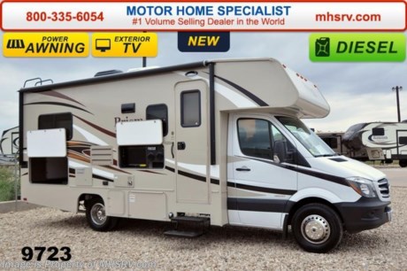 /TX 3/3/15 &lt;a href=&quot;http://www.mhsrv.com/coachmen-rv/&quot;&gt;&lt;img src=&quot;http://www.mhsrv.com/images/sold-coachmen.jpg&quot; width=&quot;383&quot; height=&quot;141&quot; border=&quot;0&quot;/&gt;&lt;/a&gt;
Family Owned &amp; Operated and the #1 Volume Selling Motor Home Dealer in the World as well as the #1 Coachmen Dealer in the World. MSRP $105,105. New 2015 Coachmen Prism Diesel. Model 2150LE. This RV measures approximately 25 ft. in length with a slide-out room.  Optional equipment includes the Anniversary package featuring high gloss fiberglass sidewalls, back up camera &amp; monitor, power awning, stainless steel wheel liners, 3.5K lb. hitch &amp; wire, slide out awnings, spare tire, swivel pilot &amp; passenger seats, roller bearing drawer glides, oven, child safety net &amp; ladder as well as MCD shades. Additional options include a U-shaped dinette, LCD TV with DVD player in living area, bedroom TV with DVD player, exterior entertainment center, upgraded Serta mattress, convection microwave, power vent, heated tank pads, dual coach batteries, rear ladder and exterior privacy windshield cover.  The Prism&#39;s impressive list of standards include a 3.0L V-6 turbo diesel engine, power entrance step, Azdel superlite composite substrate, hardwood cabinets, 3 burner cook top, exterior shower and much more. For additional coach information, brochure, window sticker, videos, photos, Coachmen customer reviews &amp; testimonials please visit Motor Home Specialist at MHSRV .com or call 800-335-6054. At MHS we DO NOT charge any prep or orientation fees like you will find at other dealerships. All sale prices include a 200 point inspection, interior &amp; exterior wash &amp; detail of vehicle, a thorough coach orientation with an MHS technician, an RV Starter&#39;s kit, a nights stay in our delivery park featuring landscaped and covered pads with full hook-ups and much more. WHY PAY MORE?... WHY SETTLE FOR LESS? &lt;object width=&quot;400&quot; height=&quot;300&quot;&gt;&lt;param name=&quot;movie&quot; value=&quot;http://www.youtube.com/v/fBpsq4hH-Ws?version=3&amp;amp;hl=en_US&quot;&gt;&lt;/param&gt;&lt;param name=&quot;allowFullScreen&quot; value=&quot;true&quot;&gt;&lt;/param&gt;&lt;param name=&quot;allowscriptaccess&quot; value=&quot;always&quot;&gt;&lt;/param&gt;&lt;embed src=&quot;http://www.youtube.com/v/fBpsq4hH-Ws?version=3&amp;amp;hl=en_US&quot; type=&quot;application/x-shockwave-flash&quot; width=&quot;400&quot; height=&quot;300&quot; allowscriptaccess=&quot;always&quot; allowfullscreen=&quot;true&quot;&gt;&lt;/embed&gt;&lt;/object&gt; 