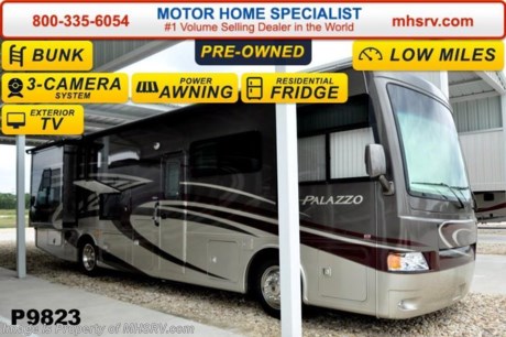 /LA 12/1/14 &lt;a href=&quot;http://www.mhsrv.com/thor-motor-coach/&quot;&gt;&lt;img src=&quot;http://www.mhsrv.com/images/sold-thor.jpg&quot; width=&quot;383&quot; height=&quot;141&quot; border=&quot;0&quot;/&gt;&lt;/a&gt;
Used 2014 Thor Motor Coach Palazzo Diesel Pusher. Model 33.3. This Diesel Pusher RV features (2) slide-out rooms including a driver&#39;s side full wall slide, bunk beds and booth dinette with LCD TV. Featured equipment includes the Park Avenue full body paint exterior, exterior LCD TV, invisible front paint protection &amp; front electric drop-down over head bunk, 300 HP Cummins diesel engine with 660 lbs. of torque, Freightliner XC chassis, 6000 Onan diesel generator with AGS, power driver&#39;s seat, inverter, LCD TV/DVD, residential refrigerator, solid surface countertops, (2) ducted roof A/C units, 3-camera monitoring system, one piece windshield, fiberglass storage compartments, fully automatic hydraulic leveling system, automatic entry step, electric patio awning and much more. CALL MOTOR HOME SPECIALIST at 800-335-6054 or Visit MHSRV .com FOR ADDITIONAL PHOTOS.