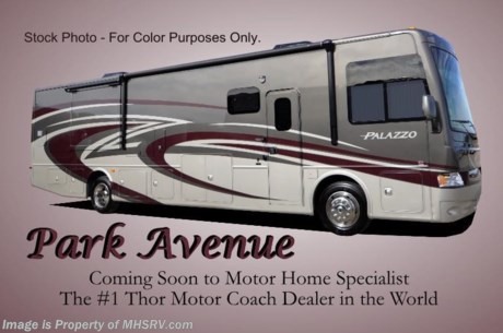 &lt;a href=&quot;http://www.mhsrv.com/thor-motor-coach/&quot;&gt;&lt;img src=&quot;http://www.mhsrv.com/images/sold-thor.jpg&quot; width=&quot;383&quot; height=&quot;141&quot; border=&quot;0&quot;/&gt;&lt;/a&gt;  Receive a $2,000 VISA Gift Card with purchase from Motor Home Specialist while supplies last.  Family Owned &amp; Operated and the #1 Volume Selling Motor Home Dealer in the World as well as the #1 Thor Motor Coach Dealer in the World.  &lt;object width=&quot;400&quot; height=&quot;300&quot;&gt;&lt;param name=&quot;movie&quot; value=&quot;//www.youtube.com/v/Es4_N9tAzRs?hl=en_US&amp;amp;version=3&quot;&gt;&lt;/param&gt;&lt;param name=&quot;allowFullScreen&quot; value=&quot;true&quot;&gt;&lt;/param&gt;&lt;param name=&quot;allowscriptaccess&quot; value=&quot;always&quot;&gt;&lt;/param&gt;&lt;embed src=&quot;//www.youtube.com/v/Es4_N9tAzRs?hl=en_US&amp;amp;version=3&quot; type=&quot;application/x-shockwave-flash&quot; width=&quot;400&quot; height=&quot;300&quot; allowscriptaccess=&quot;always&quot; allowfullscreen=&quot;true&quot;&gt;&lt;/embed&gt;&lt;/object&gt;  MSRP $216,458. The New 2015 Thor Motor Coach Palazzo Diesel Pusher. Model 35.1. This Diesel Pusher RV features (3) slide-out rooms, dinette with 46 inch retractable LCD TV, exterior LCD TV, invisible front paint protection &amp; front electric drop-down overhead bunk. The 2015 Palazzo also features a 340 HP Cummins diesel engine with 700 lbs. of torque, Freightliner XC chassis, 6000 Onan diesel generator with AGS, power driver&#39;s seat, inverter, LCD TV/DVD, residential refrigerator, solid surface countertops, (2) ducted roof A/C units, 3-camera monitoring system, one piece windshield, fiberglass storage compartments, fully automatic hydraulic leveling system, automatic entry step, electric patio awning with integrated LED lighting and much more.  For additional coach information, brochures, window sticker, videos, photos, Palazzo reviews &amp; testimonials as well as additional information about Motor Home Specialist and our manufacturers please visit us at MHSRV .com or call 800-335-6054. At Motor Home Specialist we DO NOT charge any prep or orientation fees like you will find at other dealerships. All sale prices include a 200 point inspection, interior &amp; exterior wash &amp; detail of vehicle, a thorough coach orientation with an MHS technician, an RV Starter&#39;s kit, a nights stay in our delivery park featuring landscaped and covered pads with full hook-ups and much more. WHY PAY MORE?... WHY SETTLE FOR LESS? &lt;object width=&quot;400&quot; height=&quot;300&quot;&gt;&lt;param name=&quot;movie&quot; value=&quot;//www.youtube.com/v/8gfPRl905fU?hl=en_US&amp;amp;version=3&quot;&gt;&lt;/param&gt;&lt;param name=&quot;allowFullScreen&quot; value=&quot;true&quot;&gt;&lt;/param&gt;&lt;param name=&quot;allowscriptaccess&quot; value=&quot;always&quot;&gt;&lt;/param&gt;&lt;embed src=&quot;//www.youtube.com/v/8gfPRl905fU?hl=en_US&amp;amp;version=3&quot; type=&quot;application/x-shockwave-flash&quot; width=&quot;400&quot; height=&quot;300&quot; allowscriptaccess=&quot;always&quot; allowfullscreen=&quot;true&quot;&gt;&lt;/embed&gt;&lt;/object&gt;