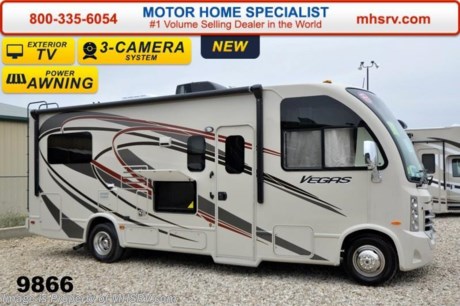 /TX 6/9/15 &lt;a href=&quot;http://www.mhsrv.com/thor-motor-coach/&quot;&gt;&lt;img src=&quot;http://www.mhsrv.com/images/sold-thor.jpg&quot; width=&quot;383&quot; height=&quot;141&quot; border=&quot;0&quot;/&gt;&lt;/a&gt;
Family Owned &amp; Operated and the #1 Volume Selling Motor Home Dealer in the World as well as the #1 Thor Motor Coach Dealer in the World. &lt;iframe width=&quot;400&quot; height=&quot;300&quot; src=&quot;https://www.youtube.com/embed/l1UfqXd9S_4&quot; frameborder=&quot;0&quot; allowfullscreen&gt;&lt;/iframe&gt; Thor Motor Coach has done it again with the world&#39;s first RUV! (Recreational Utility Vehicle) Check out the new 2015 Thor Motor Coach Vegas RUV Model 24.1 with Slide-Out Room! MSRP $98,089. The Vegas combines Style, Function, Affordability &amp; Innovation like no other RV available in the industry today! It is powered by a Ford Triton V-10 engine and is approximately 25 ft. 6 inches. Taking superior drivability even one step further, the Vegas will also feature something normally only found in a high-end luxury diesel pusher motor coach, an Independent Front Suspension system! With a style all its own the Vegas will provide superior handling and fuel economy and appeal to couples &amp; family RVers as well. The uniquely designed rear twin beds easily convert into a huge oversized master bed. You will also find another full size power drop down bunk with air mattress above the cockpit and a large sofa/sleeper with air mattress complete with cup holders. Amazingly, the Vegas not only  pulls off a spacious living room, kitchen &amp; bathroom, but also provides a wealth of closet, drawer and even pass-through exterior storage. Optional equipment includes the HD-Max colored sidewalls and graphics, TV/DVD player combo in bedroom, exterior TV, (2) 12V attic fans, microwave &amp; 3 burner high output range with oven, 15.0 BTU A/C upgrade, heated holding tanks and a second auxiliary battery. You will also be pleased to find a host of feature appointments that include tinted and frameless windows, a power patio awning with LED lights, living room TV, LED ceiling lights, Onan 4000 generator, gas/electric water heater, a rear ladder, chrome power and heated mirrors with integrated side-view cameras, back-up camera, 5,000lb. trailer hitch, valve stem extensions, two-tone leatherette furniture and captain&#39;s chairs with designer accents, cabinet doors with designer door fronts and a spacious cockpit design with unparalleled visibility as well as a fold out map/laptop table and an additional cab table that can easily be stored when traveling. For additional coach information, brochures, window sticker, videos, photos, Vegas reviews &amp; testimonials as well as additional information about Motor Home Specialist and our manufacturers please visit us at MHSRV .com or call 800-335-6054. At Motor Home Specialist we DO NOT charge any prep or orientation fees like you will find at other dealerships. All sale prices include a 200 point inspection, interior &amp; exterior wash &amp; detail of vehicle, a thorough coach orientation with an MHS technician, an RV Starter&#39;s kit, a nights stay in our delivery park featuring landscaped and covered pads with full hook-ups and much more. WHY PAY MORE?... WHY SETTLE FOR LESS? &lt;iframe width=&quot;400&quot; height=&quot;300&quot; src=&quot;https://www.youtube.com/embed/fX32ujbOYgc&quot; frameborder=&quot;0&quot; allowfullscreen&gt;&lt;/iframe&gt;