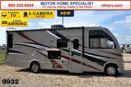 /SOLD 7/20/15 - TX
Family Owned &amp; Operated and the #1 Volume Selling Motor Home Dealer in the World as well as the #1 Thor Motor Coach Dealer in the World. &lt;iframe width=&quot;400&quot; height=&quot;300&quot; src=&quot;https://www.youtube.com/embed/fX32ujbOYgc&quot; frameborder=&quot;0&quot; allowfullscreen&gt;&lt;/iframe&gt; Thor Motor Coach has done it again with the world&#39;s first RUV! (Recreational Utility Vehicle) Check out the new 2015 Thor Motor Coach Axis RUV Model 25.1 with Slide-Out Room! MSRP $98,858. The Axis combines Style, Function, Affordability &amp; Innovation like no other RV available in the industry today! It is powered by a Ford Triton V-10 engine and built on the Ford E-350 Super Duty chassis providing a lower center of gravity and ease of drivability normally found only in a class C RV, but now available in this mini class A motorhome measuring approximately 26 ft. 6 inches. Taking superior drivability even one step further, the Axis will also feature something normally only found in a high-end luxury diesel pusher motor coach... an Independent Front Suspension system! With a style all its own the Axis will provide superior handling and fuel economy and appeal to couples &amp; family RVers as well. The uniquely designed rear corner sofa expands into a large 54 by 74 inch sleeping area complete with a LED TV in the bedroom. You will also find another full size power drop down bunk with air mattress above the cockpit and a large Dream Dinette that converts to a sleeping area as well. Amazingly, the Axis not only pulls off a spacious living room, kitchen &amp; bathroom, but also provides a wealth of closet, drawer and even pass-through exterior storage. Optional equipment includes the HD-Max colored sidewalls and graphics, exterior TV, (2) 12V attic fans, 15.0 BTU A/C upgrade, heated holding tanks and a second auxiliary battery. You will also be pleased to find a host of feature appointments that include tinted and frameless windows, a power patio awning with LED lights, living room TV, LED ceiling lights, Onan 4000 generator, gas/electric water heater, a rear ladder, chrome power and heated mirrors with integrated side-view cameras, back-up camera, 5,000lb. trailer hitch, valve stem extensions, two-tone leatherette furniture and captain&#39;s chairs with designer accents, cabinet doors with designer door fronts and a spacious cockpit design with unparalleled visibility as well as a fold out map/laptop table and an additional cab table that can easily be stored when traveling. For additional coach information, brochures, window sticker, videos, photos, Axis reviews &amp; testimonials as well as additional information about Motor Home Specialist and our manufacturers please visit us at MHSRV .com or call 800-335-6054. At Motor Home Specialist we DO NOT charge any prep or orientation fees like you will find at other dealerships. All sale prices include a 200 point inspection, interior &amp; exterior wash &amp; detail of vehicle, a thorough coach orientation with an MHS technician, an RV Starter&#39;s kit, a nights stay in our delivery park featuring landscaped and covered pads with full hook-ups and much more. WHY PAY MORE?... WHY SETTLE FOR LESS? &lt;iframe width=&quot;400&quot; height=&quot;300&quot; src=&quot;https://www.youtube.com/embed/M6f0nvJ2zi0&quot; frameborder=&quot;0&quot; allowfullscreen&gt;&lt;/iframe&gt;