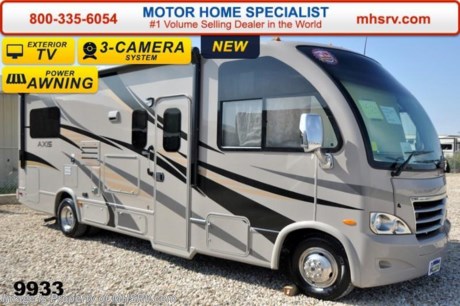 /WA 5/11/15 &lt;a href=&quot;http://www.mhsrv.com/thor-motor-coach/&quot;&gt;&lt;img src=&quot;http://www.mhsrv.com/images/sold-thor.jpg&quot; width=&quot;383&quot; height=&quot;141&quot; border=&quot;0&quot;/&gt;&lt;/a&gt;
Family Owned &amp; Operated and the #1 Volume Selling Motor Home Dealer in the World as well as the #1 Thor Motor Coach Dealer in the World. &lt;iframe width=&quot;400&quot; height=&quot;300&quot; src=&quot;https://www.youtube.com/embed/fX32ujbOYgc&quot; frameborder=&quot;0&quot; allowfullscreen&gt;&lt;/iframe&gt; Thor Motor Coach has done it again with the world&#39;s first RUV! (Recreational Utility Vehicle) Check out the new 2015 Thor Motor Coach Axis RUV Model 24.1 with Slide-Out Room! MSRP $97,946. The Axis combines Style, Function, Affordability &amp; Innovation like no other RV available in the industry today! It is powered by a Ford Triton V-10 engine and built on the Ford E-350 Super Duty chassis providing a lower center of gravity and ease of drivability normally found only in a class C RV, but now available in this mini class A motorhome measuring approximately 25 ft. 6 inches. Taking superior drivability even one step further, the Axis will also feature something normally only found in a high-end luxury diesel pusher motor coach... an Independent Front Suspension system! With a style all its own the Axis will provide superior handling and fuel economy and appeal to couples &amp; family RVers as well. The uniquely designed rear twin beds easily convert into a huge oversized master bed. You will also find another full size power drop down bunk with air mattress above the cockpit and a large sofa/sleeper with air mattress complete with cup holders. Amazingly, the Axis not only  pulls off a spacious living room, kitchen &amp; bathroom, but also provides a wealth of closet, drawer and even pass-through exterior storage. Optional equipment includes the HD-Max colored sidewalls and graphics, TV/DVD player combo in bedroom, exterior TV, (2) 12V attic fans, 15.0 BTU A/C upgrade, heated holding tanks and a second auxiliary battery. You will also be pleased to find a host of feature appointments that include tinted and frameless windows, a power patio awning with LED lights, convection microwave (N/A with oven option), 3 burner cooktop, living room TV, LED ceiling lights, Onan 4000 generator, gas/electric water heater, a rear ladder, chrome power and heated mirrors with integrated side-view cameras, back-up camera, 5,000lb. trailer hitch, valve stem extensions, two-tone leatherette furniture and captain&#39;s chairs with designer accents, cabinet doors with designer door fronts and a spacious cockpit design with unparalleled visibility as well as a fold out map/laptop table and an additional cab table that can easily be stored when traveling. For additional coach information, brochures, window sticker, videos, photos, Axis reviews &amp; testimonials as well as additional information about Motor Home Specialist and our manufacturers please visit us at MHSRV .com or call 800-335-6054. At Motor Home Specialist we DO NOT charge any prep or orientation fees like you will find at other dealerships. All sale prices include a 200 point inspection, interior &amp; exterior wash &amp; detail of vehicle, a thorough coach orientation with an MHS technician, an RV Starter&#39;s kit, a nights stay in our delivery park featuring landscaped and covered pads with full hook-ups and much more. WHY PAY MORE?... WHY SETTLE FOR LESS? &lt;iframe width=&quot;400&quot; height=&quot;300&quot; src=&quot;https://www.youtube.com/embed/M6f0nvJ2zi0&quot; frameborder=&quot;0&quot; allowfullscreen&gt;&lt;/iframe&gt;
