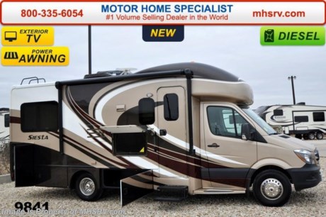 /TX 6/15/15 &lt;a href=&quot;http://www.mhsrv.com/thor-motor-coach/&quot;&gt;&lt;img src=&quot;http://www.mhsrv.com/images/sold-thor.jpg&quot; width=&quot;383&quot; height=&quot;141&quot; border=&quot;0&quot;/&gt;&lt;/a&gt;
Family Owned &amp; Operated and the #1 Volume Selling Motor Home Dealer in the World as well as the #1 Thor Motor Coach Dealer in the World.  MSRP $128,365. New 2015 Thor Motor Coach Four Winds Siesta Sprinter Diesel. Model 24ST. This RV measures approximately 25ft. 9in. in length &amp; features a slide-out room, frameless windows, wood dash applique and 2 beds. Optional equipment includes the beautiful full body paint exterior, cab over entertainment center, diesel generator, LCD TV in bedroom, 12V attic fan, exterior TV &amp; second auxiliary battery. The all new 2015 Four Winds Siesta Sprinter also features a turbo diesel engine, AM/FM/CD, power windows &amp; locks, keyless entry &amp; much more. For additional coach information, brochures, window sticker, videos, photos, Four Winds reviews &amp; testimonials as well as additional information about Motor Home Specialist and our manufacturers please visit us at MHSRV .com or call 800-335-6054. At Motor Home Specialist we DO NOT charge any prep or orientation fees like you will find at other dealerships. All sale prices include a 200 point inspection, interior &amp; exterior wash &amp; detail of vehicle, a thorough coach orientation with an MHS technician, an RV Starter&#39;s kit, a nights stay in our delivery park featuring landscaped and covered pads with full hook-ups and much more. WHY PAY MORE?... WHY SETTLE FOR LESS?