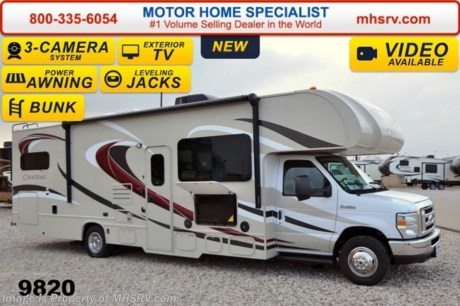 /TX 2/9/15 &lt;a href=&quot;http://www.mhsrv.com/thor-motor-coach/&quot;&gt;&lt;img src=&quot;http://www.mhsrv.com/images/sold-thor.jpg&quot; width=&quot;383&quot; height=&quot;141&quot; border=&quot;0&quot;/&gt;&lt;/a&gt;
Receive a $1,000 VISA Gift Card with purchase from Motor Home Specialist . Offer ends Feb. 28th, 2015. Family Owned &amp; Operated and the #1 Volume Selling Motor Home Dealer in the World as well as the #1 Thor Motor Coach Dealer in the World. &lt;object width=&quot;400&quot; height=&quot;300&quot;&gt;&lt;param name=&quot;movie&quot; value=&quot;//www.youtube.com/v/zb5_686Rceo?version=3&amp;amp;hl=en_US&quot;&gt;&lt;/param&gt;&lt;param name=&quot;allowFullScreen&quot; value=&quot;true&quot;&gt;&lt;/param&gt;&lt;param name=&quot;allowscriptaccess&quot; value=&quot;always&quot;&gt;&lt;/param&gt;&lt;embed src=&quot;//www.youtube.com/v/zb5_686Rceo?version=3&amp;amp;hl=en_US&quot; type=&quot;application/x-shockwave-flash&quot; width=&quot;400&quot; height=&quot;300&quot; allowscriptaccess=&quot;always&quot; allowfullscreen=&quot;true&quot;&gt;&lt;/embed&gt;&lt;/object&gt;  MSRP $111,772. New 2015 Thor Motor Coach Chateau Class C RV. Model 31E bunk house with Ford E-450 chassis, Ford Triton V-10 engine, automatic hydraulic leveling jacks, bedroom TV, frameless windows, (2) LCD TVs with DVD player in bunk beds and measures approximately 32 feet 7 inches in length. The Chateau 31E features the Premier Package which includes solid surface kitchen countertop with pressed dinette top, roller shades, power charging center for electronics, enclosed area for sewer tank valves, water filter system, LED ceiling lights, black tank flush, 30 inch over the range microwave and exterior speakers. Optional equipment includes the HD-Max exterior, cabover entertainment center with 39&quot; TV &amp; sound bar, exterior entertainment center, leatherette sofa, child safety tether, power attic fan in bedroom, upgraded 15,000 BTU A/C, second auxiliary battery, spare tire, heated remote exterior mirrors with integrated side view cameras, power driver&#39;s chair, leatherette driver &amp; passenger chairs, cockpit carpet mat and wood dash applique. The Chateau 31E Class C RV has an incredible list of standard features including power windows and locks, bedroom TV, 3 burner high output range top with oven, gas/electric water heater, holding tanks with heat pads, auto transfer switch, wheel liners, valve stem extenders, keyless entry, automatic electric patio awning, back-up monitor, double door refrigerator, roof ladder, 4000 Onan Micro Quiet generator, slick fiberglass exterior, full extension drawer glides, bedspread &amp; pillow shams and much more. For additional coach information, brochures, window sticker, videos, photos, Chateau reviews &amp; testimonials as well as additional information about Motor Home Specialist and our manufacturers please visit us at MHSRV .com or call 800-335-6054. At Motor Home Specialist we DO NOT charge any prep or orientation fees like you will find at other dealerships. All sale prices include a 200 point inspection, interior &amp; exterior wash &amp; detail of vehicle, a thorough coach orientation with an MHS technician, an RV Starter&#39;s kit, a nights stay in our delivery park featuring landscaped and covered pads with full hook-ups and much more. WHY PAY MORE?... WHY SETTLE FOR LESS? &lt;object width=&quot;400&quot; height=&quot;300&quot;&gt;&lt;param name=&quot;movie&quot; value=&quot;//www.youtube.com/v/VZXdH99Xe00?hl=en_US&amp;amp;version=3&quot;&gt;&lt;/param&gt;&lt;param name=&quot;allowFullScreen&quot; value=&quot;true&quot;&gt;&lt;/param&gt;&lt;param name=&quot;allowscriptaccess&quot; value=&quot;always&quot;&gt;&lt;/param&gt;&lt;embed src=&quot;//www.youtube.com/v/VZXdH99Xe00?hl=en_US&amp;amp;version=3&quot; type=&quot;application/x-shockwave-flash&quot; width=&quot;400&quot; height=&quot;300&quot; allowscriptaccess=&quot;always&quot; allowfullscreen=&quot;true&quot;&gt;&lt;/embed&gt;&lt;/object&gt;