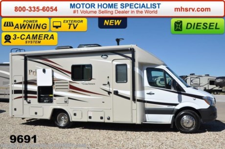 /SOLD 12/1/14
Family Owned &amp; Operated and the #1 Volume Selling Motor Home Dealer in the World as well as the #1 Coachmen Dealer in the World. MSRP $116,687. New 2015 Coachmen Prism B+ Sprinter Diesel. Model 24M. This RV measures approximately * feet * inches in length with slide-out room.  Optional equipment includes the Banner Package featuring bluetooth satellite radio, back-up camera &amp; monitor, power awning, solar ready, pop-up power tower, stainless steel wheel liners, MCD window shades, cook top with glass cover, LED lights, exterior entertainment center, woodgrain dash applique, upgraded swivel seats, power vents, roller bearing drawer glides, rear stabilizers, Travel Easy Roadside Assistance &amp; exterior privacy windshield cover. Additional options include the upgraded 15,000 BTU A/C with heat pump, side view cameras as well as dual pane tinted windows and a knife valve at tank, both included in the Camping Cozy package. The Prism&#39;s impressive list of standards include a 3.0L V-6 turbo diesel engine, sunroof with night shade, hardwood cabinet doors, coach TV with DVD player, convection oven, water heater, heated tanks, exterior shower and much more. For additional coach information, brochure, window sticker, videos, photos, Prism customer reviews &amp; testimonials please visit Motor Home Specialist at MHSRV .com or call 800-335-6054. At MHS we DO NOT charge any prep or orientation fees like you will find at other dealerships. All sale prices include a 200 point inspection, interior &amp; exterior wash &amp; detail of vehicle, a thorough coach orientation with an MHS technician, an RV Starter&#39;s kit, a nights stay in our delivery park featuring landscaped and covered pads with full hook-ups and much more. WHY PAY MORE?... WHY SETTLE FOR LESS? &lt;object width=&quot;400&quot; height=&quot;300&quot;&gt;&lt;param name=&quot;movie&quot; value=&quot;http://www.youtube.com/v/fBpsq4hH-Ws?version=3&amp;amp;hl=en_US&quot;&gt;&lt;/param&gt;&lt;param name=&quot;allowFullScreen&quot; value=&quot;true&quot;&gt;&lt;/param&gt;&lt;param name=&quot;allowscriptaccess&quot; value=&quot;always&quot;&gt;&lt;/param&gt;&lt;embed src=&quot;http://www.youtube.com/v/fBpsq4hH-Ws?version=3&amp;amp;hl=en_US&quot; type=&quot;application/x-shockwave-flash&quot; width=&quot;400&quot; height=&quot;300&quot; allowscriptaccess=&quot;always&quot; allowfullscreen=&quot;true&quot;&gt;&lt;/embed&gt;&lt;/object&gt; 