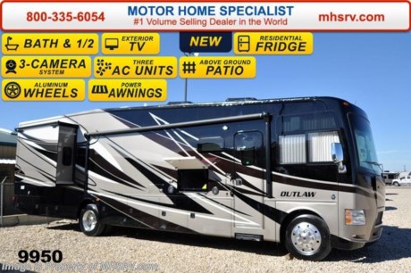 /TX 3/3/15 &lt;a href=&quot;http://www.mhsrv.com/thor-motor-coach/&quot;&gt;&lt;img src=&quot;http://www.mhsrv.com/images/sold-thor.jpg&quot; width=&quot;383&quot; height=&quot;141&quot; border=&quot;0&quot;/&gt;&lt;/a&gt;
MSRP $187,508. The all new Bath &amp; 1/2 Outlaw 38RE Residence Edition is unlike any other class A motor home on the market today. From it&#39;s unmistakable vaulted living room and galley ceilings that provide an approximate 8&#39; shower height to the only 9&#39; Cathedral style bedroom ceiling w/drop down ceiling fan in the industry. The master bedroom is further highlighted by an elevated window with power shade at the foot of the king size bed creating the only &quot;Starlight&quot; window in the industry. The ceilings, however, are just a small part of what makes the Outlaw Residence Edition such an amazing motor home. You can walk through the master bedroom and rear half bath out onto the only above ground patio deck on a class A motor home floor plan available today. The patio is also head and shoulders above the norm featuring a massive 50&quot; LED TV, Bluetooth&#174; sound bar, sink, gas grill, exterior refrigerator, rear patio awning and even a set of rear steps for access to and from the patio without having to walk through the motor home! All of the exterior kitchen and entertainment amenities are easily secured by the 38RE&#39;s roll down metal storage door with lock. The 38RE also features an electric side patio awning and second exterior LED TV. But the unique and residential features don&#39;t stop there. You will also find perhaps the largest booth/sleeper in the industry with a 48&quot; x 84&quot; sleeping area, a hide-a-bed sofa with air mattress, a power drop-down cab-over bunk, a side-by-side residential refrigerator, a huge pantry, pre-plumbing for either a stack or combo washer/dryer and a large 40&quot; LED living room TV with easy viewing even when the slide-out rooms are in. The 38RE rides on the industry leading Ford 26,000lb chassis w/8,000lb. hitch, has beautiful high polished aluminum wheels, full body exterior paint and an unbelievable 158 cu. ft. of exterior storage and 150 gallons of fresh water tank capacity for extended tail-gating and dry-camping capabilities!  You will also find, not only, two roof A/C units, but a third wall mount A/C unit in bedroom, swivel front seats with extra table, frame-less windows,  3-camera monitoring system, LED ceiling lighting, solid surface kitchen counter &amp; table, Denver Mattress&#174;, LED TV in master bedroom, HDMI video distribution, power charging center, an 1800 watt inverter, Rapid Camp™ wireless coach control system and much more! It measures approximately 39 feet 11 inches in length w/3 slides-out rooms. For more details please visit Motor Home Specialist at MHSRV .com or call 800-335-6054. Family Owned &amp; Operated and the #1 Volume Selling Motor Home Dealer in the World as well as the #1 Thor Motor Coach Dealer in the World. At Motor Home Specialist we DO NOT charge any prep or orientation fees like you will find at other dealerships. All sale prices include a 200 point inspection, interior &amp; exterior wash &amp; detail of vehicle, a thorough coach orientation with an MHS technician, an RV Starter&#39;s kit, a nights stay in our delivery park featuring landscaped and covered pads with full hook-ups and much more. WHY PAY MORE?... WHY SETTLE FOR LESS?
 &lt;object width=&quot;400&quot; height=&quot;300&quot;&gt;&lt;param name=&quot;movie&quot; value=&quot;http://www.youtube.com/v/fBpsq4hH-Ws?version=3&amp;amp;hl=en_US&quot;&gt;&lt;/param&gt;&lt;param name=&quot;allowFullScreen&quot; value=&quot;true&quot;&gt;&lt;/param&gt;&lt;param name=&quot;allowscriptaccess&quot; value=&quot;always&quot;&gt;&lt;/param&gt;&lt;embed src=&quot;http://www.youtube.com/v/fBpsq4hH-Ws?version=3&amp;amp;hl=en_US&quot; type=&quot;application/x-shockwave-flash&quot; width=&quot;400&quot; height=&quot;300&quot; allowscriptaccess=&quot;always&quot; allowfullscreen=&quot;true&quot;&gt;&lt;/embed&gt;&lt;/object&gt;
