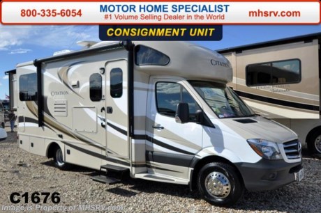/SOLD 7/20/15 - MT
**Consignment** Used 2015 Thor Motor Coach Chateau Citation Sprinter Diesel. Model 24SR. This RV measures approximately 24 ft. 10 in. in length &amp; features 2 slide-out rooms, frameless windows, a large mid-ship TV on a slide, LCD TV in bedroom, wood dash appliqu&#233;, 12V attic fan, holding tanks with heat pads, diesel generator, exterior TV, second auxiliary battery, a turbo diesel engine, AM/FM/CD, power windows &amp; locks, keyless entry &amp; much more. For additional information and photos please visit Motor Home Specialist at www.MHSRV.com or call 800-335-6054.