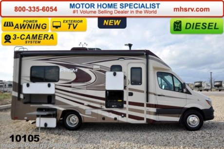 /SOLD - 7/16/15- TX
 Family Owned &amp; Operated and the #1 Volume Selling Motor Home Dealer in the World as well as the #1 Coachmen Dealer in the World. MSRP $129,608. New 2015 Coachmen Prism B+ Sprinter Diesel. Model 24J. This RV measures approximately 24 feet 10 inches in length with slide-out room. Optional equipment includes the Banner package featuring a back up camera &amp; monitor, satellite radio, power awning, stainless steel wheel liners, euro style refrigerator, cook top with glass cover, LED lights, exterior entertainment center, woodgrain dash applique, upgraded swivel pilot &amp; passenger seats, power skylight/roof vent, roller bearing drawer glides, rear stabilizers, Travel Easy Roadside Assistance &amp; exterior privacy windshield cover. Additional options include the beautiful full body paint exterior, aluminum rims, Onan diesel generator, bedroom LCD TV with DVD player, upgraded 15,000 BTU A/C with heat pump, upgraded Serta mattress, side view cameras, side slide-out awning, exterior camp table as well as dual pane tinted windows and a knife valve at tank, both included in the Camping Cozy package. The Prism&#39;s impressive list of standards include a 3.0L V-6 turbo diesel engine, sunroof with night shade, hardwood cabinet doors, MCD roller shades, coach TV with DVD player, convection microwave, power vent, water heater, heated tanks, exterior shower and much more. For additional coach information, brochure, window sticker, videos, photos, Prism customer reviews &amp; testimonials please visit Motor Home Specialist at MHSRV .com or call 800-335-6054. At MHS we DO NOT charge any prep or orientation fees like you will find at other dealerships. All sale prices include a 200 point inspection, interior &amp; exterior wash &amp; detail of vehicle, a thorough coach orientation with an MHS technician, an RV Starter&#39;s kit, a nights stay in our delivery park featuring landscaped and covered pads with full hook-ups and much more. WHY PAY MORE?... WHY SETTLE FOR LESS? &lt;object width=&quot;400&quot; height=&quot;300&quot;&gt;&lt;param name=&quot;movie&quot; value=&quot;http://www.youtube.com/v/fBpsq4hH-Ws?version=3&amp;amp;hl=en_US&quot;&gt;&lt;/param&gt;&lt;param name=&quot;allowFullScreen&quot; value=&quot;true&quot;&gt;&lt;/param&gt;&lt;param name=&quot;allowscriptaccess&quot; value=&quot;always&quot;&gt;&lt;/param&gt;&lt;embed src=&quot;http://www.youtube.com/v/fBpsq4hH-Ws?version=3&amp;amp;hl=en_US&quot; type=&quot;application/x-shockwave-flash&quot; width=&quot;400&quot; height=&quot;300&quot; allowscriptaccess=&quot;always&quot; allowfullscreen=&quot;true&quot;&gt;&lt;/embed&gt;&lt;/object&gt; 
