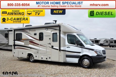 /SOLD TX 4/1/15
 Family Owned &amp; Operated and the #1 Volume Selling Motor Home Dealer in the World as well as the #1 Coachmen Dealer in the World. MSRP $116,334. New 2015 Coachmen Prism B+ Sprinter Diesel. Model 24G. This RV measures approximately 24 feet 10 inches in length with 2 slide-out rooms. Optional equipment includes the Banner package featuring a back up camera &amp; monitor, satellite radio, power awning, stainless steel wheel liners, MCD window shades, euro style refrigerator, cook top with glass cover, LED lights, exterior entertainment center, woodgrain dash applique, upgraded swivel pilot &amp; passenger seats, power skylight/roof vent, roller bearing drawer glides, rear stabilizers, Travel Easy Roadside Assistance &amp; exterior privacy windshield cover. Additional options include a bedroom LCD TV with DVD player, upgraded 15,000 BTU A/C with heat pump, side view cameras, rear slide-out awning, side slide-out awning, exterior camp table as well as dual pane tinted windows and a knife valve at tank, both included in the Camping Cozy package. The Prism&#39;s impressive list of standards include a 3.0L V-6 turbo diesel engine, sunroof with night shade, hardwood cabinet doors, MCD roller shades, coach TV with DVD player, convection oven power vent, water heater, heated tanks, exterior shower and much more. For additional coach information, brochure, window sticker, videos, photos, Prism customer reviews &amp; testimonials please visit Motor Home Specialist at MHSRV .com or call 800-335-6054. At MHS we DO NOT charge any prep or orientation fees like you will find at other dealerships. All sale prices include a 200 point inspection, interior &amp; exterior wash &amp; detail of vehicle, a thorough coach orientation with an MHS technician, an RV Starter&#39;s kit, a nights stay in our delivery park featuring landscaped and covered pads with full hook-ups and much more. WHY PAY MORE?... WHY SETTLE FOR LESS? &lt;object width=&quot;400&quot; height=&quot;300&quot;&gt;&lt;param name=&quot;movie&quot; value=&quot;http://www.youtube.com/v/fBpsq4hH-Ws?version=3&amp;amp;hl=en_US&quot;&gt;&lt;/param&gt;&lt;param name=&quot;allowFullScreen&quot; value=&quot;true&quot;&gt;&lt;/param&gt;&lt;param name=&quot;allowscriptaccess&quot; value=&quot;always&quot;&gt;&lt;/param&gt;&lt;embed src=&quot;http://www.youtube.com/v/fBpsq4hH-Ws?version=3&amp;amp;hl=en_US&quot; type=&quot;application/x-shockwave-flash&quot; width=&quot;400&quot; height=&quot;300&quot; allowscriptaccess=&quot;always&quot; allowfullscreen=&quot;true&quot;&gt;&lt;/embed&gt;&lt;/object&gt; 