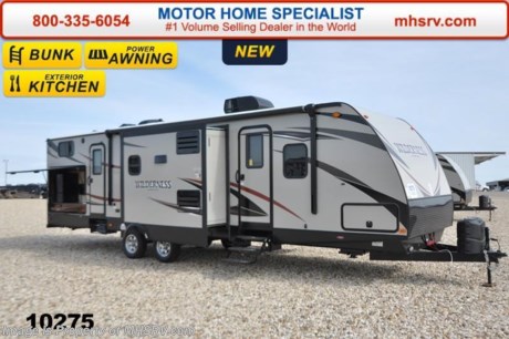 /TX 5-21-15 &lt;a href=&quot;http://www.mhsrv.com/travel-trailers/&quot;&gt;&lt;img src=&quot;http://www.mhsrv.com/images/sold-traveltrailer.jpg&quot; width=&quot;383&quot; height=&quot;141&quot; border=&quot;0&quot;/&gt;&lt;/a&gt;
Family Owned &amp; Operated. Largest Selection, Lowest Prices &amp; the Premier Service &amp; Walk-Through Process that can only be found at the #1 Volume Selling Motor Home Dealer in the World! From $10K to $2 Million... We gotcha&#39; Covered!  &lt;object width=&quot;400&quot; height=&quot;300&quot;&gt;&lt;param name=&quot;movie&quot; value=&quot;http://www.youtube.com/v/fBpsq4hH-Ws?version=3&amp;amp;hl=en_US&quot;&gt;&lt;/param&gt;&lt;param name=&quot;allowFullScreen&quot; value=&quot;true&quot;&gt;&lt;/param&gt;&lt;param name=&quot;allowscriptaccess&quot; value=&quot;always&quot;&gt;&lt;/param&gt;&lt;embed src=&quot;http://www.youtube.com/v/fBpsq4hH-Ws?version=3&amp;amp;hl=en_US&quot; type=&quot;application/x-shockwave-flash&quot; width=&quot;400&quot; height=&quot;300&quot; allowscriptaccess=&quot;always&quot; allowfullscreen=&quot;true&quot;&gt;&lt;/embed&gt;&lt;/object&gt; MSRP $39,909. The Heartland Wilderness travel trailer model 3250BS bunk model features an exterior kitchen, ducted A/C, 82&quot; interior ceilings, double door refrigerator, tinted windows, stabilizer jacks, power vent, gas/electric water heater, steel ball bearing guides, enclosed under-belly, indoor &amp; outdoor speakers, dual LP tanks with auto change over, cable hookup, 55 amp 12 volt power converter &amp; the wide trax axle system. This beautiful travel trailer also includes the Elite Package which features upgraded tan fiberglass, premium graphic package, upgraded black trim, black skirt metal and black diamond plate. Additional options include aluminum wheels, a flat screen TV, power stabilizer jacks, 15.0 BTU upgraded A/C, spare tire &amp; carrier as well as a power awning. For additional coach information, brochures, window sticker, videos, photos, Wilderness reviews &amp; testimonials as well as additional information about Motor Home Specialist and our manufacturers please visit us at MHSRV .com or call 800-335-6054. At Motor Home Specialist we DO NOT charge any prep or orientation fees like you will find at other dealerships. All sale prices include a 200 point inspection, interior &amp; exterior wash &amp; detail of vehicle, a thorough coach orientation with an MHS technician, an RV Starter&#39;s kit, a nights stay in our delivery park featuring landscaped and covered pads with full hook-ups and much more. WHY PAY MORE?... WHY SETTLE FOR LESS?