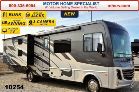 /TX 5/29/15
&lt;a href=&quot;http://www.mhsrv.com/holiday-rambler-rv/&quot;&gt;&lt;img src=&quot;http://www.mhsrv.com/images/sold-holidayrambler.jpg&quot; width=&quot;383&quot; height=&quot;141&quot; border=&quot;0&quot; /&gt;&lt;/a&gt; #1 Volume Selling Motor Home Dealer in the World.  &lt;object width=&quot;400&quot; height=&quot;300&quot;&gt;&lt;param name=&quot;movie&quot; value=&quot;http://www.youtube.com/v/fBpsq4hH-Ws?version=3&amp;amp;hl=en_US&quot;&gt;&lt;/param&gt;&lt;param name=&quot;allowFullScreen&quot; value=&quot;true&quot;&gt;&lt;/param&gt;&lt;param name=&quot;allowscriptaccess&quot; value=&quot;always&quot;&gt;&lt;/param&gt;&lt;embed src=&quot;http://www.youtube.com/v/fBpsq4hH-Ws?version=3&amp;amp;hl=en_US&quot; type=&quot;application/x-shockwave-flash&quot; width=&quot;400&quot; height=&quot;300&quot; allowscriptaccess=&quot;always&quot; allowfullscreen=&quot;true&quot;&gt;&lt;/embed&gt;&lt;/object&gt;
MSRP $124,670. The New 2015 Holiday Rambler Admiral 32H Bunk Model. This luxury class A gas bunk model motor home measures approximately 31 feet in length and features 2 slides, booth dinette, exterior entertainment center with TV and bunk beds with flip down LCD TVs. Optional equipment includes the beautiful full body paint and dual flat panel TV package. The 2016 Holiday Rambler Admiral also features one of the most impressive lists of standard equipment in the RV industry including a Ford Triton V-10 engine, automatic leveling system, power patio awning with LED lights, slide-out room awning toppers, heated/remote exterior mirrors with integrated side view cameras, heated and enclosed holding tanks, side swing baggage doors, 4 KW generator, frameless windows, cruise control, pillowtop mattress and much more. For additional coach information, brochure, window sticker, videos, photos, Holiday Rambler customer reviews &amp; testimonials please visit Motor Home Specialist at MHSRV .com or call 800-335-6054. At MHS we DO NOT charge any prep or orientation fees like you will find at other dealerships. All sale prices include a 200 point inspection, interior &amp; exterior wash &amp; detail of vehicle, a thorough coach orientation with an MHS technician, an RV Starter&#39;s kit, a nights stay in our delivery park featuring landscaped and covered pads with full hook-ups and much more. WHY PAY MORE?... WHY SETTLE FOR LESS? 