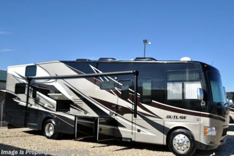 &lt;a href=&quot;http://www.mhsrv.com/thor-motor-coach/&quot;&gt;&lt;img src=&quot;http://www.mhsrv.com/images/sold-thor.jpg&quot; width=&quot;383&quot; height=&quot;141&quot; border=&quot;0&quot;/&gt;&lt;/a&gt; Used 2015 Thor Motor Coach Outlaw Toy Hauler. Model 37LS with slide-out room, Ford 26-Series chassis with Triton V-10 engine, frameless windows, high polished aluminum wheels, as well as drop down ramp door with spring assist &amp; railing for patio use. This unit measures approximately 38 feet 4 inches in length and includes the beautiful full body exterior, an electric overhead hide-away bunk, Cargo sofa in garage area and frameless dual pane windows. The Outlaw toy hauler RV has an incredible list of standard features for 2015 including beautiful wood &amp; interior decor packages, (4) LCD TVs including an exterior entertainment center, large living room LCD TV on slide-out, LCD TV in loft and LCD TV in garage. You will also find a premium sound system, (3) A/C units, Bluetooth enable coach radio system with exterior speakers, power patio awing with integrated LED lighting, dual side entrance doors, fueling station, 1-piece windshield, a 5500 Onan generator, 3 camera monitoring system, automatic leveling system, Soft Touch leather furniture, leatherette sofa with sleeper, day/night shades and much more. For additional information and photos please visit Motor Home Specialist at www.MHSRV .com or call 800-335-6054. 
