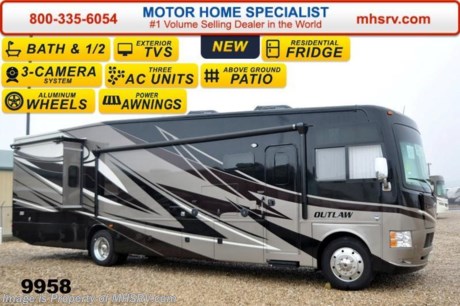 /FL 4/20/15 &lt;a href=&quot;http://www.mhsrv.com/thor-motor-coach/&quot;&gt;&lt;img src=&quot;http://www.mhsrv.com/images/sold-thor.jpg&quot; width=&quot;383&quot; height=&quot;141&quot; border=&quot;0&quot;/&gt;&lt;/a&gt;
  Receive a $5,000 VISA Gift Card with purchase from Motor Home Specialist while supplies last. MSRP $187,508. The all new Bath &amp; 1/2 Outlaw 38RE Residence Edition is unlike any other class A motor home on the market today. From it&#39;s unmistakable vaulted living room and galley ceilings that provide an approximate 8&#39; shower height to the only 9&#39; Cathedral style bedroom ceiling w/drop down ceiling fan in the industry. The master bedroom is further highlighted by an elevated window with power shade at the foot of the king size bed creating the only &quot;Starlight&quot; window in the industry. The ceilings, however, are just a small part of what makes the Outlaw Residence Edition such an amazing motor home. You can walk through the master bedroom and rear half bath out onto the only above ground patio deck on a class A motor home floor plan available today. The patio is also head and shoulders above the norm featuring a massive 50&quot; LED TV, Bluetooth&#174; sound bar, sink, gas grill, exterior refrigerator, rear patio awning and even a set of rear steps for access to and from the patio without having to walk through the motor home! All of the exterior kitchen and entertainment amenities are easily secured by the 38RE&#39;s roll down metal storage door with lock. The 38RE also features an electric side patio awning and second exterior LED TV. But the unique and residential features don&#39;t stop there. You will also find perhaps the largest booth/sleeper in the industry with a 48&quot; x 84&quot; sleeping area, a hide-a-bed sofa with air mattress, a power drop-down cab-over bunk, a side-by-side residential refrigerator, a huge pantry, pre-plumbing for either a stack or combo washer/dryer and a large 40&quot; LED living room TV with easy viewing even when the slide-out rooms are in. The 38RE rides on the industry leading Ford 26,000lb chassis w/8,000lb. hitch, has beautiful high polished aluminum wheels, full body exterior paint and an unbelievable 158 cu. ft. of exterior storage and 150 gallons of fresh water tank capacity for extended tail-gating and dry-camping capabilities!  You will also find, not only, two roof A/C units, but a third wall mount A/C unit in bedroom, swivel front seats with extra table, frame-less windows,  3-camera monitoring system, LED ceiling lighting, solid surface kitchen counter &amp; table, Denver Mattress&#174;, LED TV in master bedroom, HDMI video distribution, power charging center, an 1800 watt inverter, Rapid Camp™ wireless coach control system and much more! It measures approximately 39 feet 11 inches in length w/3 slides-out rooms. For more details please visit Motor Home Specialist at MHSRV .com or call 800-335-6054. Family Owned &amp; Operated and the #1 Volume Selling Motor Home Dealer in the World as well as the #1 Thor Motor Coach Dealer in the World. At Motor Home Specialist we DO NOT charge any prep or orientation fees like you will find at other dealerships. All sale prices include a 200 point inspection, interior &amp; exterior wash &amp; detail of vehicle, a thorough coach orientation with an MHS technician, an RV Starter&#39;s kit, a nights stay in our delivery park featuring landscaped and covered pads with full hook-ups and much more. WHY PAY MORE?... WHY SETTLE FOR LESS?
 &lt;object width=&quot;400&quot; height=&quot;300&quot;&gt;&lt;param name=&quot;movie&quot; value=&quot;http://www.youtube.com/v/fBpsq4hH-Ws?version=3&amp;amp;hl=en_US&quot;&gt;&lt;/param&gt;&lt;param name=&quot;allowFullScreen&quot; value=&quot;true&quot;&gt;&lt;/param&gt;&lt;param name=&quot;allowscriptaccess&quot; value=&quot;always&quot;&gt;&lt;/param&gt;&lt;embed src=&quot;http://www.youtube.com/v/fBpsq4hH-Ws?version=3&amp;amp;hl=en_US&quot; type=&quot;application/x-shockwave-flash&quot; width=&quot;400&quot; height=&quot;300&quot; allowscriptaccess=&quot;always&quot; allowfullscreen=&quot;true&quot;&gt;&lt;/embed&gt;&lt;/object&gt;
