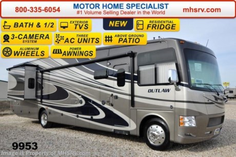 /SOLD 5/2/15
MSRP $187,508. The all new Bath &amp; 1/2 Outlaw 38RE Residence Edition is unlike any other class A motor home on the market today. From it&#39;s unmistakable vaulted living room and galley ceilings that provide an approximate 8&#39; shower height to the only 9&#39; Cathedral style bedroom ceiling w/drop down ceiling fan in the industry. The master bedroom is further highlighted by an elevated window with power shade at the foot of the king size bed creating the only &quot;Starlight&quot; window in the industry. The ceilings, however, are just a small part of what makes the Outlaw Residence Edition such an amazing motor home. You can walk through the master bedroom and rear half bath out onto the only above ground patio deck on a class A motor home floor plan available today. The patio is also head and shoulders above the norm featuring a massive 50&quot; LED TV, Bluetooth&#174; sound bar, sink, gas grill, exterior refrigerator, rear patio awning and even a set of rear steps for access to and from the patio without having to walk through the motor home! All of the exterior kitchen and entertainment amenities are easily secured by the 38RE&#39;s roll down metal storage door with lock. The 38RE also features an electric side patio awning and second exterior LED TV. But the unique and residential features don&#39;t stop there. You will also find perhaps the largest booth/sleeper in the industry with a 48&quot; x 84&quot; sleeping area, a hide-a-bed sofa with air mattress, a power drop-down cab-over bunk, a side-by-side residential refrigerator, a huge pantry, pre-plumbing for either a stack or combo washer/dryer and a large 40&quot; LED living room TV with easy viewing even when the slide-out rooms are in. The 38RE rides on the industry leading Ford 26,000lb chassis w/8,000lb. hitch, has beautiful high polished aluminum wheels, full body exterior paint and an unbelievable 158 cu. ft. of exterior storage and 150 gallons of fresh water tank capacity for extended tail-gating and dry-camping capabilities!  You will also find, not only, two roof A/C units, but a third wall mount A/C unit in bedroom, swivel front seats with extra table, frame-less windows,  3-camera monitoring system, LED ceiling lighting, solid surface kitchen counter &amp; table, Denver Mattress&#174;, LED TV in master bedroom, HDMI video distribution, power charging center, an 1800 watt inverter, Rapid Camp™ wireless coach control system and much more! It measures approximately 39 feet 11 inches in length w/3 slides-out rooms. For more details please visit Motor Home Specialist at MHSRV .com or call 800-335-6054. Family Owned &amp; Operated and the #1 Volume Selling Motor Home Dealer in the World as well as the #1 Thor Motor Coach Dealer in the World. At Motor Home Specialist we DO NOT charge any prep or orientation fees like you will find at other dealerships. All sale prices include a 200 point inspection, interior &amp; exterior wash &amp; detail of vehicle, a thorough coach orientation with an MHS technician, an RV Starter&#39;s kit, a nights stay in our delivery park featuring landscaped and covered pads with full hook-ups and much more. WHY PAY MORE?... WHY SETTLE FOR LESS?
 &lt;object width=&quot;400&quot; height=&quot;300&quot;&gt;&lt;param name=&quot;movie&quot; value=&quot;http://www.youtube.com/v/fBpsq4hH-Ws?version=3&amp;amp;hl=en_US&quot;&gt;&lt;/param&gt;&lt;param name=&quot;allowFullScreen&quot; value=&quot;true&quot;&gt;&lt;/param&gt;&lt;param name=&quot;allowscriptaccess&quot; value=&quot;always&quot;&gt;&lt;/param&gt;&lt;embed src=&quot;http://www.youtube.com/v/fBpsq4hH-Ws?version=3&amp;amp;hl=en_US&quot; type=&quot;application/x-shockwave-flash&quot; width=&quot;400&quot; height=&quot;300&quot; allowscriptaccess=&quot;always&quot; allowfullscreen=&quot;true&quot;&gt;&lt;/embed&gt;&lt;/object&gt;
