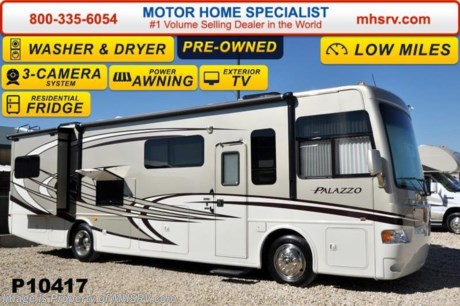 &lt;a href=&quot;http://www.mhsrv.com/thor-motor-coach/&quot;&gt;&lt;img src=&quot;http://www.mhsrv.com/images/sold-thor.jpg&quot; width=&quot;383&quot; height=&quot;141&quot; border=&quot;0&quot;/&gt;&lt;/a&gt; Used 2014 Thor Motor Coach Palazzo Diesel Pusher  Model 33.2. This Diesel Pusher RV features (2) slide-out rooms including a driver&#39;s side full wall slide, booth dinette with LCD TV, Black Canyon full body paint exterior, exterior TV, overhead bunk &amp; stackable washer/dryer. The 2014 Palazzo also features a 300 HP Cummins diesel engine with 660 lbs. of torque, Freightliner XC chassis, 6000 Onan diesel generator with AGS, power driver&#39;s seat, inverter, LCD TV/DVD, residential refrigerator, solid surface countertops, (2) ducted roof A/C units, 3-camera monitoring system, one piece windshield, fiberglass storage compartments, fully automatic hydraulic leveling system, automatic entry step, electric patio awning and much more. For additional information and photos please visit Motor Home Specialist at www.MHSRV .com or call 800-335-6054.