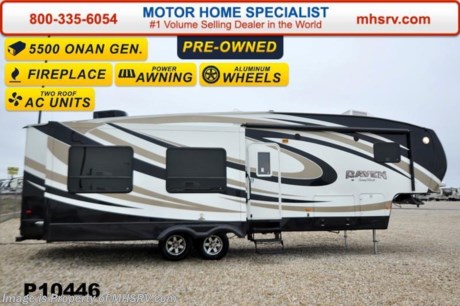 /SOLD 3/30/15 Used Winnebago RV for Sale- 2012 Winnebago Sunnybrook Raven 3300CK is approximately 35 feet in length with three slides, a 5.5KW generator with only 139 hours, power patio awning, gas/electric water heater, 50 amp service, pass-thru storage, aluminum wheels, black tank rinsing system, exterior shower, roof ladder, exterior speakers, sofa with sleeper, living room TV, free standing dinette, 2 Lazy Boy style recliners, ceiling fan, Fantastic Vent, night shades, fireplace, kitchen island, microwave, 3 burner range with oven, sink covers, refrigerator, all in 1 bath, glass door shower, bedroom TV, 2 ducted roof A/Cs and much more. For additional information and photos please visit Motor Home Specialist at www.MHSRV .com or call 800-335-6054.