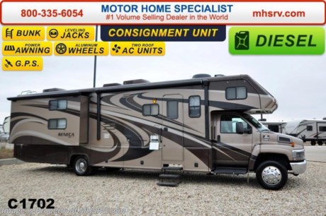 /SOLD 3/30/2015 **Consignment** Used Jayco RV for Sale- 2008 Jayco Seneca 36FS with 2 slides and 31,427 miles. This RV is approximately 36 feet in length with a 330HP Duramax Diesel engine, Chevrolet chassis, power mirrors with heat, GPS, power windows and locks, 6KW Onan generator with AGS, power patio awning, slide-out room toppers, gas/electric water heater, 50 amp service, pass-thru storage, aluminum wheels, exterior shower, 10K lb. hitch, automatic hydraulic leveling system, back up camera, exterior entertainment center, Magnum inverter, 3 burner range with oven, all in 1 bath, memory foam mattress, bunk beds, 2 ducted roof A/Cs and 3 LCD TVs.  For additional information and photos please visit Motor Home Specialist at www.MHSRV .com or call 800-335-6054. 