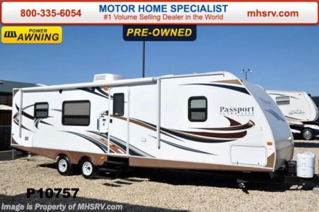 /SOLD 3/30/15 Used Keystone RV for Sale- 2013 Keystone Passport Ultra Lite is approximately 30 feet in length with a slide, power patio awning, gas/electric water heater, pass-thru storage, exterior grill, black tank rinsing system, exterior shower, exterior speakers, u-shaped booth converts to sleeper, night shades, microwave, 3 burner range, central vacuum, sink covers, refrigerator, all in 1bath, glass door shower ducted A/C and much more. For additional information and photos please visit Motor Home Specialist at www.MHSRV .com or call 800-335-6054.