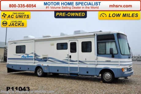 /SOLD 3/30/2015  Used Fleetwood RV for Sale- 1999 Fleetwood Pace Arrow 35J is approximately 35 feet in length with 36,407 miles, a Ford Triton V10 engine, Ford chassis, power mirrors with heat, 5.5KW Onan generator with only 330 hours, patio awning, water heater, pass-thru storage, power steps, exterior shower, gravel shield, roof ladder, power leveling, back up camera, Xantrax inverter, sofa with sleeper, booth converts to sleeper, dual pane windows, day/night shades, microwave,3 burner range with oven, refrigerator, all in 1 bath, 2 ducted roof A/Cs, 2 LCD TVs and much more. For additional information and photos please visit Motor Home Specialist at www.MHSRV .com or call 800-335-6054.