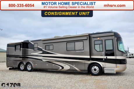 /picked up 6/10/15
**Consignment** Used Holiday Rambler RV for Sale- 2006 Holiday Rambler Navigator 45PBQ with 4 slides and 28,453 miles. This RV features a Roadmaster raised rail chassis, tag axle, power mirrors with heat, Eaton Vorad System, 10KW Onan generator with AGS on a power slide, power patio and door awnings, window awnings, Aqua Hot, 50 amp power cord reel, pass-thru storage with side swing baggage doors, full length slide-out cargo trays, aluminum wheels, keyless entry, Sani-Con drainage system, exterior shower, solar panel, fiberglass roof with ladder, 10K lb. hitch, automatic leveling systems, Magnum inverter, ceramic tile floors, all hardwood cabinets, multi-plex lighting, dual pane windows, convection microwave, solid surface counters, residential refrigerator, washer/dryer stack, king size pillow top mattress, safe, 3 ducted roof A/Cs and 2 TVs. For additional information and photos please visit Motor Home Specialist at www.MHSRV .com or call 800-335-6054.