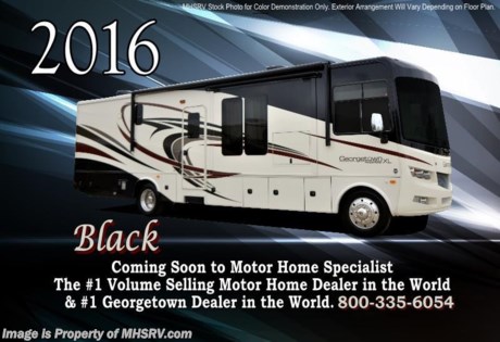 /SOLD - 7/16/15- TX
Family Owned &amp; Operated and the #1 Volume Selling Motor Home Dealer in the World as well as the #1 Georgetown Dealer in the World. MSRP $163,252. New 2016 Forest River Georgetown: Model 369XL. This bath &amp; 1/2 RV features 2 slide-out rooms, king size bed, fireplace, residential refrigerator and dual sinks in the rear bathroom. Optional &amp; Standard equipment include a 2nd ducted roof A/C with heat strip (rear), upgraded 15.0 ducted roof A/C with heat strip (front), Fantastic Fan in bathroom, power driver&#39;s seat, washer/dryer combo, convection microwave with oven, front overhead bunk, porcelain tile, rear mud flap and exterior entertainment center. The all new Forest River Georgetown also features a Triton V-10 engine, aluminum wheels, 24,000 lb. Ford chassis, Arctic pack, 5500 Onan generator, side swing baggage doors, auto transfer switch, color side view cameras, power heated side mirrors, stainless steel appliances, Fantastic Fan kitchen, LCD TV and much more. For additional coach information, brochures, window sticker, videos, photos, Georgetown reviews, testimonials as well as additional information about Motor Home Specialist and our manufacturers&#39; please visit us at MHSRV .com or call 800-335-6054. At Motor Home Specialist we DO NOT charge any prep or orientation fees like you will find at other dealerships. All sale prices include a 200 point inspection, interior and exterior wash &amp; detail of vehicle, a thorough coach orientation with an MHS technician, an RV Starter&#39;s kit, a night stay in our delivery park featuring landscaped and covered pads with full hook-ups and much more. Free airport shuttle available with purchase for out-of-town buyers. WHY PAY MORE?... WHY SETTLE FOR LESS?  &lt;object width=&quot;400&quot; height=&quot;300&quot;&gt;&lt;param name=&quot;movie&quot; value=&quot;http://www.youtube.com/v/fBpsq4hH-Ws?version=3&amp;amp;hl=en_US&quot;&gt;&lt;/param&gt;&lt;param name=&quot;allowFullScreen&quot; value=&quot;true&quot;&gt;&lt;/param&gt;&lt;param name=&quot;allowscriptaccess&quot; value=&quot;always&quot;&gt;&lt;/param&gt;&lt;embed src=&quot;http://www.youtube.com/v/fBpsq4hH-Ws?version=3&amp;amp;hl=en_US&quot; type=&quot;application/x-shockwave-flash&quot; width=&quot;400&quot; height=&quot;300&quot; allowscriptaccess=&quot;always&quot; allowfullscreen=&quot;true&quot;&gt;&lt;/embed&gt;&lt;/object&gt;