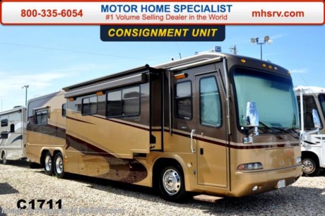**Consignment** Used Monaco RV for Sale- 2003 Monaco Signature Series Baroness 40TS with 3 slides new tires, and 68,523 miles. This RV is approximately 40 feet in length with a Cummins 500HP engine with side radiator, Roadmaster raised rail chassis with tag axle, Aladdin System, GPS, power pedals, 12.5KW Onan generator on a power slide, power patio awning, door and window awnings, slide-out room toppers, 50 amp power cord reel, Aqua Hot, full length and half length slide-out cargo trays, aluminum wheels, keyless entry, power water hose reel, solar panel, fiberglass roof with ladder, 10K lb. hitch, automatic air leveling system, 3 camera monitoring system, inverter, ceramic tile floors, all hardwood cabinets, dual pane windows, solid surface counters, convection microwave, washer/dryer combo, safe, 3 ducted roof A/Cs with heat pumps and 2 LCD TVs.  For additional information and photos please visit Motor Home Specialist at www.MHSRV .com or call 800-335-6054.