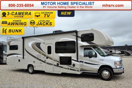 /TX 6-4-15 &lt;a href=&quot;http://www.mhsrv.com/thor-motor-coach/&quot;&gt;&lt;img src=&quot;http://www.mhsrv.com/images/sold-thor.jpg&quot; width=&quot;383&quot; height=&quot;141&quot; border=&quot;0&quot;/&gt;&lt;/a&gt;
#1 Volume Selling Motor Home Dealer &amp; Thor Motor Coach Dealer in the World. &lt;iframe width=&quot;400&quot; height=&quot;300&quot; src=&quot;https://www.youtube.com/embed/VZXdH99Xe00&quot; frameborder=&quot;0&quot; allowfullscreen&gt;&lt;/iframe&gt; MSRP $112,634. New 2016 Thor Motor Coach Chateau Class C RV Model 31E bunk model with Ford E-450 chassis, Ford Triton V-10 engine &amp; 8,000 lb. trailer hitch. This unit measures approximately 32 feet 7 inches in length with a full-wall slide-out room, (2) LCD TVs with DVD player combo in the bunk beds and fully automatic leveling jacks. Options include the Premier Package which features a solid surface kitchen counter-top, roller shades, electronics power charging station, kitchen water filter system, LED ceiling lights, black tank flush, 30&quot; OTR microwave and a coach radio system with exterior speakers. Additional options include the all new HD-Max exterior color, exterior TV, power drivers seat, leatherette sofa, dual child safety tethers, (2) attic fans, a 15.0 BTU A/C upgrade, second auxiliary battery, spare tire kit, heated remote exterior mirrors with side cameras, leatherette driver/passenger chairs, cockpit carpet mat and wood dash applique. The Chateau Class C RV has an incredible list of standard features for 2016 as well including heated tanks, power windows and locks, power patio awning with integrated LED lighting, roof ladder, in-dash media center w/DVD/CD/AM/FM &amp; Bluetooth, deluxe exterior mirrors, oven, microwave, power vent in bath, skylight above shower, 4,000 Onan generator, auto transfer switch, cab A/C, battery disconnect switch, auxiliary battery (2 aux. batteries on 31 W model), gas/electric water heater and the RAPID CAMP remote system. Rapid Camp allows you to operate your slide-out room, generator, leveling jacks when applicable, power awning, selective lighting and more all from a touchscreen remote control. For additional information, brochures, and videos please visit Motor Home Specialist at  MHSRV .com or Call 800-335-6054. At Motor Home Specialist we DO NOT charge any prep or orientation fees like you will find at other dealerships. All sale prices include a 200 point inspection, interior and exterior wash &amp; detail of vehicle, a thorough coach orientation with an MHS technician, an RV Starter&#39;s kit, a night stay in our delivery park featuring landscaped and covered pads with full hook-ups and much more. Free airport shuttle available with purchase for out-of-town buyers. Read From THOUSANDS of Testimonials at MHSRV .com and See What They Had to Say About Their Experience at Motor Home Specialist. WHY PAY MORE?...... WHY SETTLE FOR LESS? 