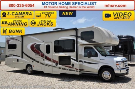 /TX 9-1-15 &lt;a href=&quot;http://www.mhsrv.com/thor-motor-coach/&quot;&gt;&lt;img src=&quot;http://www.mhsrv.com/images/sold-thor.jpg&quot; width=&quot;383&quot; height=&quot;141&quot; border=&quot;0&quot;/&gt;&lt;/a&gt;
World&#39;s RV Show Sale Priced Now Through Sept 12, 2015. Call 800-335-6054 for Details. Receive a $2,000 VISA Gift Card with purchase from Motor Home Specialist while supplies last.  #1 Volume Selling Motor Home Dealer &amp; Thor Motor Coach Dealer in the World. &lt;iframe width=&quot;400&quot; height=&quot;300&quot; src=&quot;https://www.youtube.com/embed/VZXdH99Xe00&quot; frameborder=&quot;0&quot; allowfullscreen&gt;&lt;/iframe&gt; MSRP $112,514. New 2016 Thor Motor Coach Chateau Class C RV Model 31E bunk model with Ford E-450 chassis, Ford Triton V-10 engine &amp; 8,000 lb. trailer hitch. This unit measures approximately 32 feet 7 inches in length with a full-wall slide-out room, (2) LCD TVs with DVD player combo in the bunk beds and fully automatic leveling jacks. Options include the Premier Package which features a solid surface kitchen counter-top, roller shades, electronics power charging station, kitchen water filter system, LED ceiling lights, black tank flush, 30&quot; OTR microwave and a coach radio system with exterior speakers. Additional options include the all new HD-Max exterior color, exterior TV, power drivers seat, leatherette sofa, dual child safety tethers, (2) attic fans, a 15.0 BTU A/C upgrade, second auxiliary battery, spare tire kit, heated remote exterior mirrors with side cameras, leatherette driver/passenger chairs, cockpit carpet mat and wood dash applique. The Chateau Class C RV has an incredible list of standard features for 2016 as well including heated tanks, power windows and locks, power patio awning with integrated LED lighting, roof ladder, in-dash media center w/DVD/CD/AM/FM &amp; Bluetooth, deluxe exterior mirrors, oven, microwave, power vent in bath, skylight above shower, 4,000 Onan generator, auto transfer switch, cab A/C, battery disconnect switch, auxiliary battery (2 aux. batteries on 31 W model), gas/electric water heater and the RAPID CAMP remote system. Rapid Camp allows you to operate your slide-out room, generator, leveling jacks when applicable, power awning, selective lighting and more all from a touchscreen remote control. For additional information, brochures, and videos please visit Motor Home Specialist at  MHSRV .com or Call 800-335-6054. At Motor Home Specialist we DO NOT charge any prep or orientation fees like you will find at other dealerships. All sale prices include a 200 point inspection, interior and exterior wash &amp; detail of vehicle, a thorough coach orientation with an MHS technician, an RV Starter&#39;s kit, a night stay in our delivery park featuring landscaped and covered pads with full hook-ups and much more. Free airport shuttle available with purchase for out-of-town buyers. Read From THOUSANDS of Testimonials at MHSRV .com and See What They Had to Say About Their Experience at Motor Home Specialist. WHY PAY MORE?...... WHY SETTLE FOR LESS? 