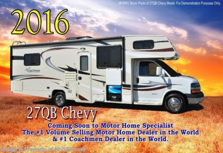 /TX 6-30-15 &lt;a href=&quot;http://www.mhsrv.com/coachmen-rv/&quot;&gt;&lt;img src=&quot;http://www.mhsrv.com/images/sold-coachmen.jpg&quot; width=&quot;383&quot; height=&quot;141&quot; border=&quot;0&quot;/&gt;&lt;/a&gt;
Family Owned &amp; Operated and the #1 Volume Selling Motor Home Dealer in the World as well as the #1 Coachmen Dealer in the World. &lt;object width=&quot;400&quot; height=&quot;300&quot;&gt;&lt;param name=&quot;movie&quot; value=&quot;http://www.youtube.com/v/fBpsq4hH-Ws?version=3&amp;amp;hl=en_US&quot;&gt;&lt;/param&gt;&lt;param name=&quot;allowFullScreen&quot; value=&quot;true&quot;&gt;&lt;/param&gt;&lt;param name=&quot;allowscriptaccess&quot; value=&quot;always&quot;&gt;&lt;/param&gt;&lt;embed src=&quot;http://www.youtube.com/v/fBpsq4hH-Ws?version=3&amp;amp;hl=en_US&quot; type=&quot;application/x-shockwave-flash&quot; width=&quot;400&quot; height=&quot;300&quot; allowscriptaccess=&quot;always&quot; allowfullscreen=&quot;true&quot;&gt;&lt;/embed&gt;&lt;/object&gt;  
MSRP $82,235. New 2016 Coachmen Freelander Model 27QBC. This Class C RV measures approximately 30 feet in length and features a sofa, dinette &amp; plenty of sleeping area. This beautiful class C RV includes Coachmen&#39;s Lead Dog Package featuring tinted windows, 3 burner range with oven, stainless steel wheel inserts, back-up camera, power awning, LED exterior &amp; interior lighting, solar ready, rear ladder, 50 gallon freshwater tank, slide-out awnings (when applicable), 5,000 lb. hitch &amp; wire, glass door shower, Onan generator, 80&quot; long bed, roller bearing drawer glides, Azdel Composite sidewall, Thermo-foil counter-tops and Travel easy roadside assistance.  Additional options include the beautiful Platinum wood color, spare tire, heated tanks, child safety net &amp; ladder, 15,000 BTU A/C with heat pump, exterior entertainment center and a LCD TV/DVD player. The Coachmen Freelander 27QBC also features a Chevrolet 4500 chassis, a 57 gallon fuel tank and much more.  For additional coach information, brochures, window sticker, videos, photos, Freelander reviews, testimonials as well as additional information about Motor Home Specialist and our manufacturers&#39; please visit us at MHSRV .com or call 800-335-6054. At Motor Home Specialist we DO NOT charge any prep or orientation fees like you will find at other dealerships. All sale prices include a 200 point inspection, interior and exterior wash &amp; detail of vehicle, a thorough coach orientation with an MHS technician, an RV Starter&#39;s kit, a night stay in our delivery park featuring landscaped and covered pads with full hook-ups and much more. Free airport shuttle available with purchase for out-of-town buyers. WHY PAY MORE?... WHY SETTLE FOR LESS?  