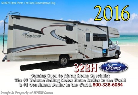 /IN 5/5/15 &lt;a href=&quot;http://www.mhsrv.com/coachmen-rv/&quot;&gt;&lt;img src=&quot;http://www.mhsrv.com/images/sold-coachmen.jpg&quot; width=&quot;383&quot; height=&quot;141&quot; border=&quot;0&quot;/&gt;&lt;/a&gt;
Family Owned &amp; Operated and the #1 Volume Selling Motor Home Dealer in the World as well as the #1 Coachmen Dealer in the World. &lt;object width=&quot;400&quot; height=&quot;300&quot;&gt;&lt;param name=&quot;movie&quot; value=&quot;http://www.youtube.com/v/fBpsq4hH-Ws?version=3&amp;amp;hl=en_US&quot;&gt;&lt;/param&gt;&lt;param name=&quot;allowFullScreen&quot; value=&quot;true&quot;&gt;&lt;/param&gt;&lt;param name=&quot;allowscriptaccess&quot; value=&quot;always&quot;&gt;&lt;/param&gt;&lt;embed src=&quot;http://www.youtube.com/v/fBpsq4hH-Ws?version=3&amp;amp;hl=en_US&quot; type=&quot;application/x-shockwave-flash&quot; width=&quot;400&quot; height=&quot;300&quot; allowscriptaccess=&quot;always&quot; allowfullscreen=&quot;true&quot;&gt;&lt;/embed&gt;&lt;/object&gt;  
MSRP $96,072. New 2016 Coachmen Freelander Model 32BHF. This Class C RV measures approximately 32 feet 11 inches in length with 2 slides and bunk beds. This beautiful class C RV includes Coachmen&#39;s Lead Dog Package featuring tinted windows, 3 burner range with oven, stainless steel wheel inserts, back-up camera, power awning, LED exterior &amp; interior lighting, solar ready, rear ladder, 50 gallon freshwater tank, slide-out awnings (when applicable), 7,500 lb. hitch &amp; wire, glass door shower, Onan generator, 80&quot; long bed, roller bearing drawer glides, Azdel Composite sidewall, Thermo-foil counter-tops and Travel easy roadside assistance.  Additional options include the beautiful Platinum wood color, swivel driver seat, exterior privacy windshield cover, air assist suspension, spare tire, heated tanks, child safety net &amp; ladder, cockpit table, 15.0K BTU A/C with heat pump, exterior entertainment center, coach LCD TV with DVD player and the Bunk Bed Entertainment Package which features 2 TV/DVD players. The Coachmen Freelander 32BHF also features a Ford E-450 chassis, Ford V10 engine, a 55 gallon fuel tank and much more. For additional coach information, brochures, window sticker, videos, photos, Freelander reviews, testimonials as well as additional information about Motor Home Specialist and our manufacturers&#39; please visit us at MHSRV .com or call 800-335-6054. At Motor Home Specialist we DO NOT charge any prep or orientation fees like you will find at other dealerships. All sale prices include a 200 point inspection, interior and exterior wash &amp; detail of vehicle, a thorough coach orientation with an MHS technician, an RV Starter&#39;s kit, a night stay in our delivery park featuring landscaped and covered pads with full hook-ups and much more. Free airport shuttle available with purchase for out-of-town buyers. WHY PAY MORE?... WHY SETTLE FOR LESS?  