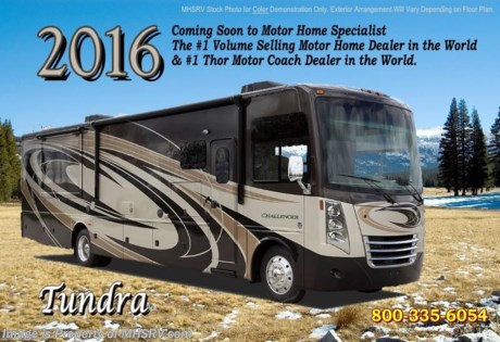 /SOLD 9/28/15 TX
#1 Volume Selling Motor Home Dealer &amp; Thor Motor Coach Dealer in the World.  &lt;object width=&quot;400&quot; height=&quot;300&quot;&gt;&lt;param name=&quot;movie&quot; value=&quot;//www.youtube.com/v/bN591K_alkM?hl=en_US&amp;amp;version=3&quot;&gt;&lt;/param&gt;&lt;param name=&quot;allowFullScreen&quot; value=&quot;true&quot;&gt;&lt;/param&gt;&lt;param name=&quot;allowscriptaccess&quot; value=&quot;always&quot;&gt;&lt;/param&gt;&lt;embed src=&quot;//www.youtube.com/v/bN591K_alkM?hl=en_US&amp;amp;version=3&quot; type=&quot;application/x-shockwave-flash&quot; width=&quot;400&quot; height=&quot;300&quot; allowscriptaccess=&quot;always&quot; allowfullscreen=&quot;true&quot;&gt;&lt;/embed&gt;&lt;/object&gt;  MSRP $181,306. This luxury bunk model RV measures approximately 38 feet 1 inch in length and features (3) slide-out rooms, Dream Dinette, sofa with air bed, fireplace, a 40&quot; LCD TV with sound bar, frameless windows, Flex-steel driver and passenger&#39;s chairs, detachable shore cord, 100 gallon fresh water tank, exterior speakers, LED lighting, beautiful decor, residential refrigerator, 1800 Watt inverter and bedroom TV. Optional equipment includes the beautiful full body paint exterior, frameless dual pane windows and a 3-burner range with oven. The all new 2016 Thor Motor Coach Challenger also features one of the most impressive lists of standard equipment in the RV industry including a Ford Triton V-10 engine, 5-speed automatic transmission, 22-Series ford chassis with aluminum wheels, fully automatic hydraulic leveling system, electric overhead Hide-Away Bunk, electric patio awning with LED lighting, side hinged baggage doors, exterior entertainment package, iPod docking station, DVD, LCD TVs, day/night shades, solid surface kitchen counter, dual roof A/C units, 5500 Onan generator, gas/electric water heater, heated and enclosed holding tanks and the RAPID CAMP remote system. Rapid Camp allows you to operate your slide-out room, generator, leveling jacks when applicable, power awning, selective lighting and more all from a touchscreen remote control. A few new features for 2016 include your choice of two beautiful high gloss glazed wood packages, 22 cf. residential refrigerator, roller shades in the cab area, 32 inch TVs in the bedroom, new solid surface kitchen counter and much more. For additional information, brochures, and videos please visit Motor Home Specialist at MHSRV .com or Call 800-335-6054. At Motor Home Specialist we DO NOT charge any prep or orientation fees like you will find at other dealerships. All sale prices include a 200 point inspection, interior and exterior wash &amp; detail of vehicle, a thorough coach orientation with an MHSRV technician, an RV Starter&#39;s kit, a night stay in our delivery park featuring landscaped and covered pads with full hook-ups and much more. Free airport shuttle available with purchase for out-of-town buyers. Read From THOUSANDS of Testimonials at MHSRV .com and See What They Had to Say About Their Experience at Motor Home Specialist. WHY PAY MORE?...... WHY SETTLE FOR LESS?  &lt;object width=&quot;400&quot; height=&quot;300&quot;&gt;&lt;param name=&quot;movie&quot; value=&quot;//www.youtube.com/v/VZXdH99Xe00?hl=en_US&amp;amp;version=3&quot;&gt;&lt;/param&gt;&lt;param name=&quot;allowFullScreen&quot; value=&quot;true&quot;&gt;&lt;/param&gt;&lt;param name=&quot;allowscriptaccess&quot; value=&quot;always&quot;&gt;&lt;/param&gt;&lt;embed src=&quot;//www.youtube.com/v/VZXdH99Xe00?hl=en_US&amp;amp;version=3&quot; type=&quot;application/x-shockwave-flash&quot; width=&quot;400&quot; height=&quot;300&quot; allowscriptaccess=&quot;always&quot; allowfullscreen=&quot;true&quot;&gt;&lt;/embed&gt;&lt;/object&gt;