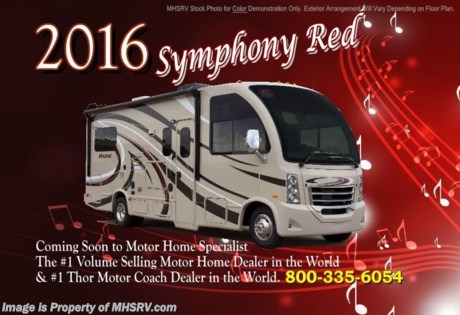 /TX 5-21-15 &lt;a href=&quot;http://www.mhsrv.com/thor-motor-coach/&quot;&gt;&lt;img src=&quot;http://www.mhsrv.com/images/sold-thor.jpg&quot; width=&quot;383&quot; height=&quot;141&quot; border=&quot;0&quot;/&gt;&lt;/a&gt;
Family Owned &amp; Operated and the #1 Volume Selling Motor Home Dealer in the World as well as the #1 Thor Motor Coach Dealer in the World.  &lt;iframe width=&quot;400&quot; height=&quot;300&quot; src=&quot;https://www.youtube.com/embed/l1UfqXd9S_4&quot; frameborder=&quot;0&quot; allowfullscreen&gt;&lt;/iframe&gt;  Thor Motor Coach has done it again with the world&#39;s first RUV! (Recreational Utility Vehicle) Check out the all new 2016 Thor Motor Coach Vegas RUV Model 25.2 with Slide-Out Room! MSRP $99,288. The Vegas combines Style, Function, Affordability &amp; Innovation like no other RV available in the industry today! It is powered by a Ford Triton V-10 engine and built on the Ford E-350 Super Duty chassis providing a lower center of gravity and ease of drivability normally found only in a class C RV, but now available in this mini class A motorhome measuring approximately 26 ft. 6 inches. Taking superior drivability even one step further, the Vegas will also feature something normally only found in a high-end luxury diesel pusher motor coach... an Independent Front Suspension system! With a style all its own the Vegas will provide superior handling and fuel economy and appeal to couples &amp; family RVers as well. You will also find another full size power drop down bunk above the cockpit, a large L-shaped sofa/sleeper, rear slide, flip-up countertop, spacious living room and even pass-through exterior storage. Optional equipment includes the HD-Max colored sidewalls and graphics, bedroom TV, exterior TV, (2) attic fans, an upgraded 15.0 BTU A/C, heated holding tanks and a second auxiliary battery. You will also be pleased to find a host of feature appointments that include tinted and frameless windows, a power patio awning with LED lights, convection microwave (N/A with oven option), 3 burner cooktop, living room TV, LED ceiling lights, Onan 4000 generator, gas/electric water heater, power and heated mirrors with integrated side-view cameras, back-up camera, 8,000lb. trailer hitch, cabinet doors with designer door fronts and a spacious cockpit design with unparalleled visibility as well as a fold out map/laptop table and an additional cab table that can easily be stored when traveling.  For additional coach information, brochures, window sticker, videos, photos, Vegas reviews, testimonials as well as additional information about Motor Home Specialist and our manufacturers&#39; please visit us at MHSRV .com or call 800-335-6054. At Motor Home Specialist we DO NOT charge any prep or orientation fees like you will find at other dealerships. All sale prices include a 200 point inspection, interior and exterior wash &amp; detail of vehicle, a thorough coach orientation with an MHS technician, an RV Starter&#39;s kit, a night stay in our delivery park featuring landscaped and covered pads with full hook-ups and much more. Free airport shuttle available with purchase for out-of-town buyers. WHY PAY MORE?... WHY SETTLE FOR LESS? 