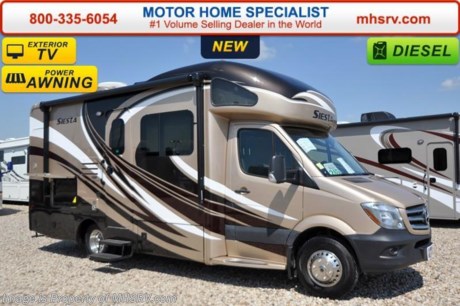 /TX 9-1-15 &lt;a href=&quot;http://www.mhsrv.com/thor-motor-coach/&quot;&gt;&lt;img src=&quot;http://www.mhsrv.com/images/sold-thor.jpg&quot; width=&quot;383&quot; height=&quot;141&quot; border=&quot;0&quot;/&gt;&lt;/a&gt;
World&#39;s RV Show Sale Priced Now Through Sept 12, 2015. Call 800-335-6054 for Details. Family Owned &amp; Operated and the #1 Volume Selling Motor Home Dealer in the World as well as the #1 Thor Motor Coach Dealer in the World. MSRP $127,194. New 2016 Thor Motor Coach Four Winds Siesta Sprinter Diesel. Model 24SL. This RV measures approximately 24ft. 10in. in length &amp; features a slide-out room and a large L-shaped sofa. Optional equipment includes the beautiful full body paint exterior, diesel generator, 13.5 low profile A/C with heat pump, child safety tether, exterior TV, heated holding tanks and second auxiliary battery. The all new 2016 Four Winds Siesta Sprinter also features a turbo diesel engine, AM/FM/CD, power windows &amp; locks, keyless entry, power vent, back up camera, solid surface kitchen counter, 3-point seatbelts, driver &amp; passenger airbags, heated remote side mirrors, fiberglass running boards, spare tire, hitch, back-up monitor, roof ladder, outside shower, slide-out awning, electric step &amp; much more. For additional coach information, brochures, window sticker, videos, photos, Siesta reviews, testimonials as well as additional information about Motor Home Specialist and our manufacturers&#39; please visit us at MHSRV .com or call 800-335-6054. At Motor Home Specialist we DO NOT charge any prep or orientation fees like you will find at other dealerships. All sale prices include a 200 point inspection, interior and exterior wash &amp; detail of vehicle, a thorough coach orientation with an MHS technician, an RV Starter&#39;s kit, a night stay in our delivery park featuring landscaped and covered pads with full hook-ups and much more. Free airport shuttle available with purchase for out-of-town buyers. WHY PAY MORE?... WHY SETTLE FOR LESS? &lt;object width=&quot;400&quot; height=&quot;300&quot;&gt;&lt;param name=&quot;movie&quot; value=&quot;http://www.youtube.com/v/fBpsq4hH-Ws?version=3&amp;amp;hl=en_US&quot;&gt;&lt;/param&gt;&lt;param name=&quot;allowFullScreen&quot; value=&quot;true&quot;&gt;&lt;/param&gt;&lt;param name=&quot;allowscriptaccess&quot; value=&quot;always&quot;&gt;&lt;/param&gt;&lt;embed src=&quot;http://www.youtube.com/v/fBpsq4hH-Ws?version=3&amp;amp;hl=en_US&quot; type=&quot;application/x-shockwave-flash&quot; width=&quot;400&quot; height=&quot;300&quot; allowscriptaccess=&quot;always&quot; allowfullscreen=&quot;true&quot;&gt;&lt;/embed&gt;&lt;/object&gt;