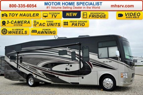 /CA 6-8-16 &lt;a href=&quot;http://www.mhsrv.com/thor-motor-coach/&quot;&gt;&lt;img src=&quot;http://www.mhsrv.com/images/sold-thor.jpg&quot; width=&quot;383&quot; height=&quot;141&quot; border=&quot;0&quot;/&gt;&lt;/a&gt;
Family Owned &amp; Operated and the #1 Volume Selling Motor Home Dealer in the World as well as the #1 Thor Motor Coach Dealer in the World. &lt;object width=&quot;400&quot; height=&quot;300&quot;&gt;&lt;param name=&quot;movie&quot; value=&quot;http://www.youtube.com/v/fBpsq4hH-Ws?version=3&amp;amp;hl=en_US&quot;&gt;&lt;/param&gt;&lt;param name=&quot;allowFullScreen&quot; value=&quot;true&quot;&gt;&lt;/param&gt;&lt;param name=&quot;allowscriptaccess&quot; value=&quot;always&quot;&gt;&lt;/param&gt;&lt;embed src=&quot;http://www.youtube.com/v/fBpsq4hH-Ws?version=3&amp;amp;hl=en_US&quot; type=&quot;application/x-shockwave-flash&quot; width=&quot;400&quot; height=&quot;300&quot; allowscriptaccess=&quot;always&quot; allowfullscreen=&quot;true&quot;&gt;&lt;/embed&gt;&lt;/object&gt;
MSRP $178,186. New 2016 Thor Motor Coach Outlaw Toy Hauler. Model 37LS with slide-out room, Ford 26-Series chassis with Triton V-10 engine, frameless windows, high polished aluminum wheels, residential refrigerator, electric rear patio awning, roller shades on the driver &amp; passenger windows, as well as drop down ramp door with spring assist &amp; railing for patio use. This unit measures approximately 38 feet 6 inches in length. Options include the beautiful full body exterior, 2 opposing leatherette sofas in the garage and frameless dual pane windows. The Outlaw toy hauler RV has an incredible list of standard features for 2016 including beautiful wood &amp; interior decor packages, (3) LCD TVs including an exterior entertainment center, large living room LCD TV on slide-out and LCD TV in garage. You will also find a premium sound system, (3) A/C units, Bluetooth enable coach radio system with exterior speakers, power patio awing with integrated LED lighting, dual side entrance doors, fueling station, 1-piece windshield, a 5500 Onan generator, 3 camera monitoring system, automatic leveling system, Soft Touch leather furniture, leatherette sofa with sleeper, day/night shades and much more. For additional coach information, brochures, window sticker, videos, photos, Outlaw reviews, testimonials as well as additional information about Motor Home Specialist and our manufacturers&#39; please visit us at MHSRV .com or call 800-335-6054. At Motor Home Specialist we DO NOT charge any prep or orientation fees like you will find at other dealerships. All sale prices include a 200 point inspection, interior and exterior wash &amp; detail of vehicle, a thorough coach orientation with an MHS technician, an RV Starter&#39;s kit, a night stay in our delivery park featuring landscaped and covered pads with full hookups and much more. Free airport shuttle available with purchase for out-of-town buyers. WHY PAY MORE?... WHY SETTLE FOR LESS?  &lt;object width=&quot;400&quot; height=&quot;300&quot;&gt;&lt;param name=&quot;movie&quot; value=&quot;//www.youtube.com/v/VZXdH99Xe00?hl=en_US&amp;amp;version=3&quot;&gt;&lt;/param&gt;&lt;param name=&quot;allowFullScreen&quot; value=&quot;true&quot;&gt;&lt;/param&gt;&lt;param name=&quot;allowscriptaccess&quot; value=&quot;always&quot;&gt;&lt;/param&gt;&lt;embed src=&quot;//www.youtube.com/v/VZXdH99Xe00?hl=en_US&amp;amp;version=3&quot; type=&quot;application/x-shockwave-flash&quot; width=&quot;400&quot; height=&quot;300&quot; allowscriptaccess=&quot;always&quot; allowfullscreen=&quot;true&quot;&gt;&lt;/embed&gt;&lt;/object&gt;