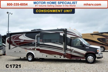 /SOLD 7/20/15 - OK
**Consignment** Used Coachmen RV for Sale- 2014 Coachmen Concord 300TS with 3 slides and 2,494 miles. This RV is approximately 29 feet in length with a Ford 6.8L engine, Ford 450 chassis, power mirrors with heat, power windows and locks, 4KW Onan generator with 12 hours, power patio awnings, slide-out room toppers, gas/electric water heater, aluminum wheels, tank heater, exterior shower, 5K lb. hitch, automatic leveling system, 3 cam monitoring system, exterior entertainment center, convection microwave, day/night shades, 3 burner range with oven, pillow top mattress, ducted A/C with heat pump and 3 LCD TVs. For additional information and photos please visit Motor Home Specialist at www.MHSRV .com or call 800-335-6054.