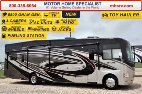 /TX 5/29/15 &lt;a href=&quot;http://www.mhsrv.com/thor-motor-coach/&quot;&gt;&lt;img src=&quot;http://www.mhsrv.com/images/sold-thor.jpg&quot; width=&quot;383&quot; height=&quot;141&quot; border=&quot;0&quot; /&gt;&lt;/a&gt;
Family Owned &amp; Operated and the #1 Volume Selling Motor Home Dealer in the World as well as the #1 Thor Motor Coach Dealer in the World. &lt;object width=&quot;400&quot; height=&quot;300&quot;&gt;&lt;param name=&quot;movie&quot; value=&quot;http://www.youtube.com/v/fBpsq4hH-Ws?version=3&amp;amp;hl=en_US&quot;&gt;&lt;/param&gt;&lt;param name=&quot;allowFullScreen&quot; value=&quot;true&quot;&gt;&lt;/param&gt;&lt;param name=&quot;allowscriptaccess&quot; value=&quot;always&quot;&gt;&lt;/param&gt;&lt;embed src=&quot;http://www.youtube.com/v/fBpsq4hH-Ws?version=3&amp;amp;hl=en_US&quot; type=&quot;application/x-shockwave-flash&quot; width=&quot;400&quot; height=&quot;300&quot; allowscriptaccess=&quot;always&quot; allowfullscreen=&quot;true&quot;&gt;&lt;/embed&gt;&lt;/object&gt;
MSRP $184,186. New 2016 Thor Motor Coach Outlaw Toy Hauler. Model 37RB with 2 slide-out rooms, Ford 26-Series chassis with Triton V-10 engine, frameless windows, high polished aluminum wheels, residential refrigerator, electric rear patio awning, roller shades on the driver &amp; passenger windows, as well as drop down ramp door with spring assist &amp; railing for patio use. This unit measures approximately 38 feet 6 inches in length. Options include the beautiful full body exterior, 2 opposing leatherette sofas in the garage and frameless dual pane windows. The Outlaw toy hauler RV has an incredible list of standard features for 2016 including beautiful wood &amp; interior decor packages, LCD TVs including an exterior entertainment center, large living room LCD TV and LCD TV in the lower bedroom. You will also find (3) A/C units, Bluetooth enable coach radio system with exterior speakers, power patio awing with integrated LED lighting, dual side entrance doors, fueling station, 1-piece windshield, a 5500 Onan generator, 3 camera monitoring system, automatic leveling system, Soft Touch leather furniture, leatherette booth day/night shades and much more. For additional coach information, brochures, window sticker, videos, photos, Outlaw reviews, testimonials as well as additional information about Motor Home Specialist and our manufacturers&#39; please visit us at MHSRV .com or call 800-335-6054. At Motor Home Specialist we DO NOT charge any prep or orientation fees like you will find at other dealerships. All sale prices include a 200 point inspection, interior and exterior wash &amp; detail of vehicle, a thorough coach orientation with an MHS technician, an RV Starter&#39;s kit, a night stay in our delivery park featuring landscaped and covered pads with full hookups and much more. Free airport shuttle available with purchase for out-of-town buyers. WHY PAY MORE?... WHY SETTLE FOR LESS?  