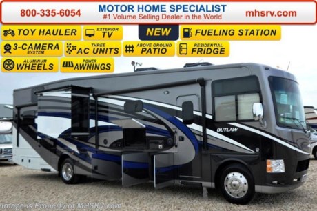 /OK 9-1-15 &lt;a href=&quot;http://www.mhsrv.com/thor-motor-coach/&quot;&gt;&lt;img src=&quot;http://www.mhsrv.com/images/sold-thor.jpg&quot; width=&quot;383&quot; height=&quot;141&quot; border=&quot;0&quot;/&gt;&lt;/a&gt;
World&#39;s RV Show Sale Priced Now Through Sept 12, 2015. Call 800-335-6054 for Details. Family Owned &amp; Operated and the #1 Volume Selling Motor Home Dealer in the World as well as the #1 Thor Motor Coach Dealer in the World. &lt;object width=&quot;400&quot; height=&quot;300&quot;&gt;&lt;param name=&quot;movie&quot; value=&quot;http://www.youtube.com/v/fBpsq4hH-Ws?version=3&amp;amp;hl=en_US&quot;&gt;&lt;/param&gt;&lt;param name=&quot;allowFullScreen&quot; value=&quot;true&quot;&gt;&lt;/param&gt;&lt;param name=&quot;allowscriptaccess&quot; value=&quot;always&quot;&gt;&lt;/param&gt;&lt;embed src=&quot;http://www.youtube.com/v/fBpsq4hH-Ws?version=3&amp;amp;hl=en_US&quot; type=&quot;application/x-shockwave-flash&quot; width=&quot;400&quot; height=&quot;300&quot; allowscriptaccess=&quot;always&quot; allowfullscreen=&quot;true&quot;&gt;&lt;/embed&gt;&lt;/object&gt;
MSRP $184,186. New 2016 Thor Motor Coach Outlaw Toy Hauler. Model 37RB with 2 slide-out rooms, Ford 26-Series chassis with Triton V-10 engine, frameless windows, high polished aluminum wheels, residential refrigerator, electric rear patio awning, roller shades on the driver &amp; passenger windows, as well as drop down ramp door with spring assist &amp; railing for patio use. This unit measures approximately 38 feet 6 inches in length. Options include the beautiful full body exterior, 2 opposing leatherette sofas in the garage and frameless dual pane windows. The Outlaw toy hauler RV has an incredible list of standard features for 2016 including beautiful wood &amp; interior decor packages, LCD TVs including an exterior entertainment center, large living room LCD TV and LCD TV in the lower bedroom. You will also find (3) A/C units, Bluetooth enable coach radio system with exterior speakers, power patio awing with integrated LED lighting, dual side entrance doors, fueling station, 1-piece windshield, a 5500 Onan generator, 3 camera monitoring system, automatic leveling system, Soft Touch leather furniture, leatherette booth day/night shades and much more. For additional coach information, brochures, window sticker, videos, photos, Outlaw reviews, testimonials as well as additional information about Motor Home Specialist and our manufacturers&#39; please visit us at MHSRV .com or call 800-335-6054. At Motor Home Specialist we DO NOT charge any prep or orientation fees like you will find at other dealerships. All sale prices include a 200 point inspection, interior and exterior wash &amp; detail of vehicle, a thorough coach orientation with an MHS technician, an RV Starter&#39;s kit, a night stay in our delivery park featuring landscaped and covered pads with full hookups and much more. Free airport shuttle available with purchase for out-of-town buyers. WHY PAY MORE?... WHY SETTLE FOR LESS?  