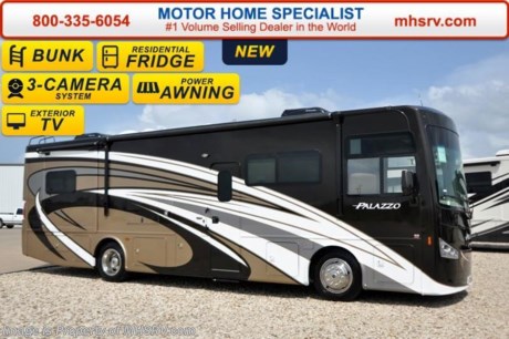 /OK &lt;a href=&quot;http://www.mhsrv.com/thor-motor-coach/&quot;&gt;&lt;img src=&quot;http://www.mhsrv.com/images/sold-thor.jpg&quot; width=&quot;383&quot; height=&quot;141&quot; border=&quot;0&quot;/&gt;&lt;/a&gt;
Family Owned &amp; Operated and the #1 Volume Selling Motor Home Dealer in the World as well as the #1 Thor Motor Coach Dealer in the World.  &lt;object width=&quot;400&quot; height=&quot;300&quot;&gt;&lt;param name=&quot;movie&quot; value=&quot;http://www.youtube.com/v/fBpsq4hH-Ws?version=3&amp;amp;hl=en_US&quot;&gt;&lt;/param&gt;&lt;param name=&quot;allowFullScreen&quot; value=&quot;true&quot;&gt;&lt;/param&gt;&lt;param name=&quot;allowscriptaccess&quot; value=&quot;always&quot;&gt;&lt;/param&gt;&lt;embed src=&quot;http://www.youtube.com/v/fBpsq4hH-Ws?version=3&amp;amp;hl=en_US&quot; type=&quot;application/x-shockwave-flash&quot; width=&quot;400&quot; height=&quot;300&quot; allowscriptaccess=&quot;always&quot; allowfullscreen=&quot;true&quot;&gt;&lt;/embed&gt;&lt;/object&gt;   MSRP $213,750. The New 2016 Thor Motor Coach Palazzo Diesel Pusher. Model 33.3 Bunk House. This Diesel Pusher RV features (2) slide-out rooms including a driver&#39;s side full wall slide, bunk beds that can convert to a sofa, booth dinette with LED TV, exterior LED TV, invisible front paint protection &amp; front electric drop-down overhead bunk. The 2016 Palazzo also features a 300 HP Cummins diesel engine with 660 lbs. of torque, Freightliner XC chassis, 6000 Onan diesel generator with AGS, solid surface counters, power driver&#39;s seat, inverter, LCD TV/DVD, residential refrigerator, solid surface countertops, (2) ducted roof A/C units, 3-camera monitoring system, one piece windshield, fiberglass storage compartments, fully automatic hydraulic leveling system, automatic entry step, electric patio awning with integrated LED lighting and much more.  For additional coach information, brochures, window sticker, videos, photos, Palazzo reviews, testimonials as well as additional information about Motor Home Specialist and our manufacturers&#39; please visit us at MHSRV .com or call 800-335-6054. At Motor Home Specialist we DO NOT charge any prep or orientation fees like you will find at other dealerships. All sale prices include a 200 point inspection, interior and exterior wash &amp; detail of vehicle, a thorough coach orientation with an MHS technician, an RV Starter&#39;s kit, a night stay in our delivery park featuring landscaped and covered pads with full hook-ups and much more. Free airport shuttle available with purchase for out-of-town buyers. WHY PAY MORE?... WHY SETTLE FOR LESS?  