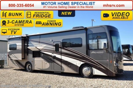 /TX 3-1-16 &lt;a href=&quot;http://www.mhsrv.com/thor-motor-coach/&quot;&gt;&lt;img src=&quot;http://www.mhsrv.com/images/sold-thor.jpg&quot; width=&quot;383&quot; height=&quot;141&quot; border=&quot;0&quot;/&gt;&lt;/a&gt;
Family Owned &amp; Operated and the #1 Volume Selling Motor Home Dealer in the World as well as the #1 Thor Motor Coach Dealer in the World.  &lt;object width=&quot;400&quot; height=&quot;300&quot;&gt;&lt;param name=&quot;movie&quot; value=&quot;http://www.youtube.com/v/fBpsq4hH-Ws?version=3&amp;amp;hl=en_US&quot;&gt;&lt;/param&gt;&lt;param name=&quot;allowFullScreen&quot; value=&quot;true&quot;&gt;&lt;/param&gt;&lt;param name=&quot;allowscriptaccess&quot; value=&quot;always&quot;&gt;&lt;/param&gt;&lt;embed src=&quot;http://www.youtube.com/v/fBpsq4hH-Ws?version=3&amp;amp;hl=en_US&quot; type=&quot;application/x-shockwave-flash&quot; width=&quot;400&quot; height=&quot;300&quot; allowscriptaccess=&quot;always&quot; allowfullscreen=&quot;true&quot;&gt;&lt;/embed&gt;&lt;/object&gt;   MSRP $213,750. The New 2016 Thor Motor Coach Palazzo Diesel Pusher. Model 33.3 Bunk House. This Diesel Pusher RV features (2) slide-out rooms including a driver&#39;s side full wall slide, bunk beds that can convert to a sofa, booth dinette with LED TV, exterior LED TV, invisible front paint protection &amp; front electric drop-down overhead bunk. The 2016 Palazzo also features a 300 HP Cummins diesel engine with 660 lbs. of torque, Freightliner XC chassis, 6000 Onan diesel generator with AGS, solid surface counters, power driver&#39;s seat, inverter, LCD TV/DVD, residential refrigerator, solid surface countertops, (2) ducted roof A/C units, 3-camera monitoring system, one piece windshield, fiberglass storage compartments, fully automatic hydraulic leveling system, automatic entry step, electric patio awning with integrated LED lighting and much more.  For additional coach information, brochures, window sticker, videos, photos, Palazzo reviews, testimonials as well as additional information about Motor Home Specialist and our manufacturers&#39; please visit us at MHSRV .com or call 800-335-6054. At Motor Home Specialist we DO NOT charge any prep or orientation fees like you will find at other dealerships. All sale prices include a 200 point inspection, interior and exterior wash &amp; detail of vehicle, a thorough coach orientation with an MHS technician, an RV Starter&#39;s kit, a night stay in our delivery park featuring landscaped and covered pads with full hook-ups and much more. Free airport shuttle available with purchase for out-of-town buyers. WHY PAY MORE?... WHY SETTLE FOR LESS?  