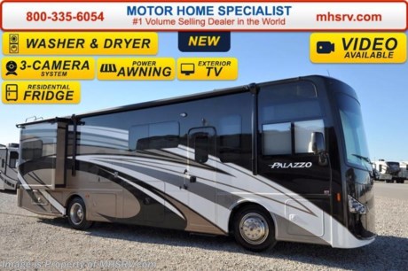 /TX 6-8-16 &lt;a href=&quot;http://www.mhsrv.com/thor-motor-coach/&quot;&gt;&lt;img src=&quot;http://www.mhsrv.com/images/sold-thor.jpg&quot; width=&quot;383&quot; height=&quot;141&quot; border=&quot;0&quot;/&gt;&lt;/a&gt;
Family Owned &amp; Operated and the #1 Volume Selling Motor Home Dealer in the World as well as the #1 Thor Motor Coach Dealer in the World.  &lt;object width=&quot;400&quot; height=&quot;300&quot;&gt;&lt;param name=&quot;movie&quot; value=&quot;http://www.youtube.com/v/fBpsq4hH-Ws?version=3&amp;amp;hl=en_US&quot;&gt;&lt;/param&gt;&lt;param name=&quot;allowFullScreen&quot; value=&quot;true&quot;&gt;&lt;/param&gt;&lt;param name=&quot;allowscriptaccess&quot; value=&quot;always&quot;&gt;&lt;/param&gt;&lt;embed src=&quot;http://www.youtube.com/v/fBpsq4hH-Ws?version=3&amp;amp;hl=en_US&quot; type=&quot;application/x-shockwave-flash&quot; width=&quot;400&quot; height=&quot;300&quot; allowscriptaccess=&quot;always&quot; allowfullscreen=&quot;true&quot;&gt;&lt;/embed&gt;&lt;/object&gt;   MSRP $215,250. The New 2016 Thor Motor Coach Palazzo Diesel Pusher. Model 33.2. This Diesel Pusher RV features (2) slide-out rooms including a driver&#39;s side full wall slide, booth dinette with LED TV, exterior LED TV, invisible front paint protection &amp; front electric drop-down overhead bunk. The 2016 Palazzo also features a 300 HP Cummins diesel engine with 660 lbs. of torque, Freightliner XC chassis, 6000 Onan diesel generator with AGS, solid surface counters, power driver&#39;s seat, inverter, LCD TV/DVD, residential refrigerator, solid surface countertops, (2) ducted roof A/C units, 3-camera monitoring system, one piece windshield, fiberglass storage compartments, fully automatic hydraulic leveling system, automatic entry step, electric patio awning with integrated LED lighting and much more.  For additional coach information, brochures, window sticker, videos, photos, Palazzo reviews, testimonials as well as additional information about Motor Home Specialist and our manufacturers&#39; please visit us at MHSRV .com or call 800-335-6054. At Motor Home Specialist we DO NOT charge any prep or orientation fees like you will find at other dealerships. All sale prices include a 200 point inspection, interior and exterior wash &amp; detail of vehicle, a thorough coach orientation with an MHS technician, an RV Starter&#39;s kit, a night stay in our delivery park featuring landscaped and covered pads with full hook-ups and much more. Free airport shuttle available with purchase for out-of-town buyers. WHY PAY MORE?... WHY SETTLE FOR LESS?  