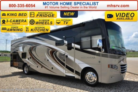 /TX 5/9/15 &lt;a href=&quot;http://www.mhsrv.com/thor-motor-coach/&quot;&gt;&lt;img src=&quot;http://www.mhsrv.com/images/sold-thor.jpg&quot; width=&quot;383&quot; height=&quot;141&quot; border=&quot;0&quot;/&gt;&lt;/a&gt;
Family Owned &amp; Operated and the #1 Volume Selling Motor Home Dealer in the World as well as the #1 Thor Motor Coach Dealer in the World.  
&lt;object width=&quot;400&quot; height=&quot;300&quot;&gt;&lt;param name=&quot;movie&quot; value=&quot;http://www.youtube.com/v/fBpsq4hH-Ws?version=3&amp;amp;hl=en_US&quot;&gt;&lt;/param&gt;&lt;param name=&quot;allowFullScreen&quot; value=&quot;true&quot;&gt;&lt;/param&gt;&lt;param name=&quot;allowscriptaccess&quot; value=&quot;always&quot;&gt;&lt;/param&gt;&lt;embed src=&quot;http://www.youtube.com/v/fBpsq4hH-Ws?version=3&amp;amp;hl=en_US&quot; type=&quot;application/x-shockwave-flash&quot; width=&quot;400&quot; height=&quot;300&quot; allowscriptaccess=&quot;always&quot; allowfullscreen=&quot;true&quot;&gt;&lt;/embed&gt;&lt;/object&gt; 
MSRP $152,288. The New 2016 Thor Motor Coach Miramar 34.2 Model. This luxury class A gas motor home measures approximately 35 feet 10 inches in length and features a driver&#39;s side full wall slide and a king size bed. Options include the beautiful Spiced Delight HD-Max exterior and electric fireplace. The 2016 Thor Motor Coach Miramar also features one of the most impressive lists of standard equipment in the RV industry including a Ford Triton V-10 engine, 5-speed automatic transmission, Ford 22 Series chassis with 22.5 Michelin tires and high polished aluminum wheels, automatic leveling system with touch pad controls, power patio awning with LED lights, frameless windows, slide-out room awning toppers, heated/remote exterior mirrors with integrated side view cameras, side hinged baggage doors, halogen headlamps with LED accent lights, heated and enclosed holding tanks, residential refrigerator, LCD TVs, DVD, 5500 Onan generator, gas/electric water heater and the RAPID CAMP remote system. Rapid Camp allows you to operate your slide-out room, generator, leveling jacks when applicable, power awning, selective lighting and more all from a touchscreen remote control. For additional coach information, brochures, window sticker, videos, photos, Miramar reviews, testimonials as well as additional information about Motor Home Specialist and our manufacturers&#39; please visit us at MHSRV .com or call 800-335-6054. At Motor Home Specialist we DO NOT charge any prep or orientation fees like you will find at other dealerships. All sale prices include a 200 point inspection, interior and exterior wash &amp; detail of vehicle, a thorough coach orientation with an MHS technician, an RV Starter&#39;s kit, a night stay in our delivery park featuring landscaped and covered pads with full hook-ups and much more. Free airport shuttle available with purchase for out-of-town buyers. WHY PAY MORE?... WHY SETTLE FOR LESS? 
&lt;object width=&quot;400&quot; height=&quot;300&quot;&gt;&lt;param name=&quot;movie&quot; value=&quot;//www.youtube.com/v/wsGkgVdi1T8?version=3&amp;amp;hl=en_US&quot;&gt;&lt;/param&gt;&lt;param name=&quot;allowFullScreen&quot; value=&quot;true&quot;&gt;&lt;/param&gt;&lt;param name=&quot;allowscriptaccess&quot; value=&quot;always&quot;&gt;&lt;/param&gt;&lt;embed src=&quot;//www.youtube.com/v/wsGkgVdi1T8?version=3&amp;amp;hl=en_US&quot; type=&quot;application/x-shockwave-flash&quot; width=&quot;400&quot; height=&quot;300&quot; allowscriptaccess=&quot;always&quot; allowfullscreen=&quot;true&quot;&gt;&lt;/embed&gt;&lt;/object&gt;