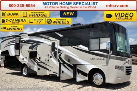 /CA 12/31/15 &lt;a href=&quot;http://www.mhsrv.com/thor-motor-coach/&quot;&gt;&lt;img src=&quot;http://www.mhsrv.com/images/sold-thor.jpg&quot; width=&quot;383&quot; height=&quot;141&quot; border=&quot;0&quot;/&gt;&lt;/a&gt;
Family Owned &amp; Operated and the #1 Volume Selling Motor Home Dealer in the World as well as the #1 Thor Motor Coach Dealer in the World.  
&lt;object width=&quot;400&quot; height=&quot;300&quot;&gt;&lt;param name=&quot;movie&quot; value=&quot;http://www.youtube.com/v/fBpsq4hH-Ws?version=3&amp;amp;hl=en_US&quot;&gt;&lt;/param&gt;&lt;param name=&quot;allowFullScreen&quot; value=&quot;true&quot;&gt;&lt;/param&gt;&lt;param name=&quot;allowscriptaccess&quot; value=&quot;always&quot;&gt;&lt;/param&gt;&lt;embed src=&quot;http://www.youtube.com/v/fBpsq4hH-Ws?version=3&amp;amp;hl=en_US&quot; type=&quot;application/x-shockwave-flash&quot; width=&quot;400&quot; height=&quot;300&quot; allowscriptaccess=&quot;always&quot; allowfullscreen=&quot;true&quot;&gt;&lt;/embed&gt;&lt;/object&gt; 
MSRP $154,350. The New 2016 Thor Motor Coach Miramar 34.3 Model. This luxury Bunk Model class A gas motor home measures approximately 35 feet 10 inches in length and features 2 slides, bunk beds and a king size bed. The 2016 Thor Motor Coach Miramar also features one of the most impressive lists of standard equipment in the RV industry including a Ford Triton V-10 engine, 5-speed automatic transmission, Ford 22 Series chassis with 22.5 Michelin tires and high polished aluminum wheels, automatic leveling system with touch pad controls, power patio awning with LED lights, frameless windows, slide-out room awning toppers, heated/remote exterior mirrors with integrated side view cameras, side hinged baggage doors, halogen headlamps with LED accent lights, heated and enclosed holding tanks, residential refrigerator, LCD TVs, DVD, 5500 Onan generator, gas/electric water heater and the RAPID CAMP remote system. Rapid Camp allows you to operate your slide-out room, generator, leveling jacks when applicable, power awning, selective lighting and more all from a touchscreen remote control. For additional coach information, brochures, window sticker, videos, photos, Miramar reviews, testimonials as well as additional information about Motor Home Specialist and our manufacturers&#39; please visit us at MHSRV .com or call 800-335-6054. At Motor Home Specialist we DO NOT charge any prep or orientation fees like you will find at other dealerships. All sale prices include a 200 point inspection, interior and exterior wash &amp; detail of vehicle, a thorough coach orientation with an MHS technician, an RV Starter&#39;s kit, a night stay in our delivery park featuring landscaped and covered pads with full hook-ups and much more. Free airport shuttle available with purchase for out-of-town buyers. WHY PAY MORE?... WHY SETTLE FOR LESS? 
&lt;object width=&quot;400&quot; height=&quot;300&quot;&gt;&lt;param name=&quot;movie&quot; value=&quot;//www.youtube.com/v/wsGkgVdi1T8?version=3&amp;amp;hl=en_US&quot;&gt;&lt;/param&gt;&lt;param name=&quot;allowFullScreen&quot; value=&quot;true&quot;&gt;&lt;/param&gt;&lt;param name=&quot;allowscriptaccess&quot; value=&quot;always&quot;&gt;&lt;/param&gt;&lt;embed src=&quot;//www.youtube.com/v/wsGkgVdi1T8?version=3&amp;amp;hl=en_US&quot; type=&quot;application/x-shockwave-flash&quot; width=&quot;400&quot; height=&quot;300&quot; allowscriptaccess=&quot;always&quot; allowfullscreen=&quot;true&quot;&gt;&lt;/embed&gt;&lt;/object&gt;