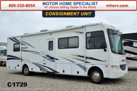 /SOLD 9/28/15 GA
**Consignment** Used Coachmen RV for Sale- 2007 Coachmen Mirada 330SL with slide and only 9,664 miles.  This RV is approximately 32 feet in length with a Ford V10 engine, Ford chassis, power mirrors, patio awning, slide out room topper, water heater, 50 amp service, 1-piece windshield, black tank rinsing system, water filtration system, 5K lb. hitch, power leveling system, back up camera, booth converts to sleeper, sofa with sleeper, 3 burner range with oven, glass door shower, 2 ducted roof A/Cs and 2 TVs. For additional information and photos please visit Motor Home Specialist at www.MHSRV .com or call 800-335-6054.