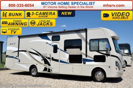 /CA 6/28/16 &lt;a href=&quot;http://www.mhsrv.com/thor-motor-coach/&quot;&gt;&lt;img src=&quot;http://www.mhsrv.com/images/sold-thor.jpg&quot; width=&quot;383&quot; height=&quot;141&quot; border=&quot;0&quot; /&gt;&lt;/a&gt;  *Family Owned &amp; Operated and the #1 Volume Selling Motor Home Dealer in the World as well as the #1 Thor Motor Coach Dealer in the World.
&lt;object width=&quot;400&quot; height=&quot;300&quot;&gt;&lt;param name=&quot;movie&quot; value=&quot;http://www.youtube.com/v/fBpsq4hH-Ws?version=3&amp;amp;hl=en_US&quot;&gt;&lt;/param&gt;&lt;param name=&quot;allowFullScreen&quot; value=&quot;true&quot;&gt;&lt;/param&gt;&lt;param name=&quot;allowscriptaccess&quot; value=&quot;always&quot;&gt;&lt;/param&gt;&lt;embed src=&quot;http://www.youtube.com/v/fBpsq4hH-Ws?version=3&amp;amp;hl=en_US&quot; type=&quot;application/x-shockwave-flash&quot; width=&quot;400&quot; height=&quot;300&quot; allowscriptaccess=&quot;always&quot; allowfullscreen=&quot;true&quot;&gt;&lt;/embed&gt;&lt;/object&gt; 
MSRP $113,163. New 2016 Thor Motor Coach A.C.E. Model EVO 30.2. The A.C.E. is the class A &amp; C Evolution. It Combines many of the most popular features of a class A motor home and a class C motor home to make something truly unique to the RV industry. This unit measures approximately 31 feet 4 inches in length featuring a full wall driver&#39;s side slide and bunk beds. Optional equipment includes beautiful HD-Max exterior, bedroom TV, (2) 12V attic fans, upgraded 15.0 BTU A/C, exterior TV and a second auxiliary battery. The A.C.E. also features a Ford Triton V-10 engine, frameless windows, power charging station, drop down overhead bunk, power side mirrors with integrated side view cameras, hydraulic leveling jacks, a mud-room, roof ladder, 4000 Onan Micro-Quiet generator, electric patio awning with integrated LED lights, AM/FM/CD, reclining swivel leatherette captain&#39;s chairs, stainless steel wheel liners, hitch, systems control center, valve stem extenders, refrigerator, microwave, water heater, one-piece windshield with &quot;20/20 vision&quot; front cap that helps eliminate heat and sunlight from getting into the drivers vision, floor level cockpit window for better visibility while turning, a &quot;below floor&quot; furnace and water heater helping keep the noise to an absolute minimum and the exhaust away from the kids and pets, cockpit mirrors, slide-out workstation in the dash and much more.  For additional coach information, brochures, window sticker, videos, photos, A.C.E. reviews &amp; testimonials as well as additional information about Motor Home Specialist and our manufacturers please visit us at MHSRV .com or call 800-335-6054. At Motor Home Specialist we DO NOT charge any prep or orientation fees like you will find at other dealerships. All sale prices include a 200 point inspection, interior &amp; exterior wash &amp; detail of vehicle, a thorough coach orientation with an MHS technician, an RV Starter&#39;s kit, a nights stay in our delivery park featuring landscaped and covered pads with full hook-ups and much more. WHY PAY MORE?... WHY SETTLE FOR LESS?
