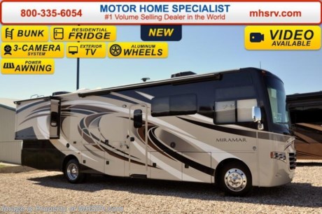 /KS 1/18/16 &lt;a href=&quot;http://www.mhsrv.com/thor-motor-coach/&quot;&gt;&lt;img src=&quot;http://www.mhsrv.com/images/sold-thor.jpg&quot; width=&quot;383&quot; height=&quot;141&quot; border=&quot;0&quot;/&gt;&lt;/a&gt;
&lt;iframe width=&quot;400&quot; height=&quot;300&quot; src=&quot;https://www.youtube.com/embed/scMBAkyf1JU&quot; frameborder=&quot;0&quot; allowfullscreen&gt;&lt;/iframe&gt; The Largest 911 Emergency Inventory Reduction Sale in MHSRV History is Going on NOW! Over 1000 RVs to Choose From at 1 Location!! Offer Ends Feb. 29th, 2016. Sale Price available at MHSRV.com or call 800-335-6054. You&#39;ll be glad you did! ***   Family Owned &amp; Operated and the #1 Volume Selling Motor Home Dealer in the World as well as the #1 Thor Motor Coach Dealer in the World.  
&lt;object width=&quot;400&quot; height=&quot;300&quot;&gt;&lt;param name=&quot;movie&quot; value=&quot;http://www.youtube.com/v/fBpsq4hH-Ws?version=3&amp;amp;hl=en_US&quot;&gt;&lt;/param&gt;&lt;param name=&quot;allowFullScreen&quot; value=&quot;true&quot;&gt;&lt;/param&gt;&lt;param name=&quot;allowscriptaccess&quot; value=&quot;always&quot;&gt;&lt;/param&gt;&lt;embed src=&quot;http://www.youtube.com/v/fBpsq4hH-Ws?version=3&amp;amp;hl=en_US&quot; type=&quot;application/x-shockwave-flash&quot; width=&quot;400&quot; height=&quot;300&quot; allowscriptaccess=&quot;always&quot; allowfullscreen=&quot;true&quot;&gt;&lt;/embed&gt;&lt;/object&gt; 
MSRP $154,463. The New 2016 Thor Motor Coach Miramar 34.3 Model. This luxury Bunk Model class A gas motor home measures approximately 35 feet 10 inches in length and features 2 slides, bunk beds and a king size bed. Options include HD-Max exterior and leatherette theater seats. The 2016 Thor Motor Coach Miramar also features one of the most impressive lists of standard equipment in the RV industry including a Ford Triton V-10 engine, 5-speed automatic transmission, Ford 22 Series chassis with 22.5 Michelin tires and high polished aluminum wheels, automatic leveling system with touch pad controls, power patio awning with LED lights, frameless windows, slide-out room awning toppers, heated/remote exterior mirrors with integrated side view cameras, side hinged baggage doors, halogen headlamps with LED accent lights, heated and enclosed holding tanks, residential refrigerator, LCD TVs, DVD, 5500 Onan generator, gas/electric water heater and the RAPID CAMP remote system. Rapid Camp allows you to operate your slide-out room, generator, leveling jacks when applicable, power awning, selective lighting and more all from a touchscreen remote control. For additional coach information, brochures, window sticker, videos, photos, Miramar reviews, testimonials as well as additional information about Motor Home Specialist and our manufacturers&#39; please visit us at MHSRV .com or call 800-335-6054. At Motor Home Specialist we DO NOT charge any prep or orientation fees like you will find at other dealerships. All sale prices include a 200 point inspection, interior and exterior wash &amp; detail of vehicle, a thorough coach orientation with an MHS technician, an RV Starter&#39;s kit, a night stay in our delivery park featuring landscaped and covered pads with full hook-ups and much more. Free airport shuttle available with purchase for out-of-town buyers. WHY PAY MORE?... WHY SETTLE FOR LESS? 
&lt;object width=&quot;400&quot; height=&quot;300&quot;&gt;&lt;param name=&quot;movie&quot; value=&quot;//www.youtube.com/v/wsGkgVdi1T8?version=3&amp;amp;hl=en_US&quot;&gt;&lt;/param&gt;&lt;param name=&quot;allowFullScreen&quot; value=&quot;true&quot;&gt;&lt;/param&gt;&lt;param name=&quot;allowscriptaccess&quot; value=&quot;always&quot;&gt;&lt;/param&gt;&lt;embed src=&quot;//www.youtube.com/v/wsGkgVdi1T8?version=3&amp;amp;hl=en_US&quot; type=&quot;application/x-shockwave-flash&quot; width=&quot;400&quot; height=&quot;300&quot; allowscriptaccess=&quot;always&quot; allowfullscreen=&quot;true&quot;&gt;&lt;/embed&gt;&lt;/object&gt;