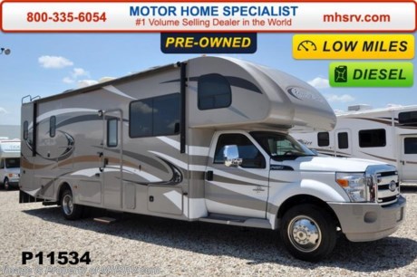 /CA 6-30-15 &lt;a href=&quot;http://www.mhsrv.com/thor-motor-coach/&quot;&gt;&lt;img src=&quot;http://www.mhsrv.com/images/sold-thor.jpg&quot; width=&quot;383&quot; height=&quot;141&quot; border=&quot;0&quot;/&gt;&lt;/a&gt;
Used Thor Motor Coach Super C for Sale- 2014 Thor Motor Coach Four Winds 33SW with slide and 6,196 miles. This Super C RV is approximately 34 feet in length with a Power Stroke 6.7L engine, Ford 550 chassis, Cruise control, power mirrors with heat, power windows and locks, 6KW Onan diesel engine with AGS and only 86 hours, power patio awning, slide-out room toppers, gas/electric water heater, 50 amp service, pass-thru storage with side swing baggage doors, exterior shower, gravel shield, automatic leveling system, 3 camera monitoring system, exterior entertainment center, Xantrax inverter, 2 ducted roof A/Cs, leather sofa with sleeper, booth converts to sleeper, solar/black-out shades, 3 burner range with oven, solid surface counter, sink cover, residential refrigerator, all in 1 bath, glass door shower, king size bed, cab over bunk and 3 flat panel TVs. For additional information and photos please visit Motor Home Specialist at www.MHSRV .com or call 800-335-6054.