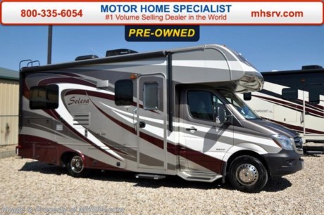 /SOLD - 7/16/15- TX
Used Forest River Class C Diesel RV for Sale- 2015 Forest River Solara 24S with slide and 15,502 miles. This Diesel RV is approximately 24 feet 6 inches in length with a Mercedes engine, Sprinter, power mirrors, GPS, power windows, 3.6KW Onan generator, power patio awning, slide-out room toppers, gas/electric water heater, power steps, clear front paint mask, LED running lights, water hose, roof ladder, 4.2K lb. hitch, back up camera, booth converts to sleeper, night shades, fold up counter, 3 burner range with oven, refrigerator, glass door shower, ducted A/C with heat pump, 2 flat panel TVs and much more. For additional information and photos please visit Motor Home Specialist at www.MHSRV .com or call 800-335-6054.