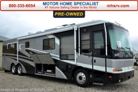 /SOLD - 7/16/15- OK
Used Monaco RV for Sale- 2001 Monaco Dynasty 40PSFD with 2 slides and 98,743 miles. This RV is approximately 40 feet 3 inches in length with a Cummins 370HP engine with side radiator, Roadmaster raised rail chassis with tag axle, power mirrors with heat, power pedals, Trip-Tek, power visors, 7.5KW Onan generator with power slide, patio and door awnings, window awnings, slide-out room toppers, Aqua Hot, 50 amp power cord reel, pass-thru storage, 2 full length slide-out cargo trays, aluminum wheels, docking lights, keyless entry, 2 water filtration system, exterior shower, fiberglass roof with ladder, 4 solar panels, 10K lb. hitch, automatic air leveling system, back up camera, inverter, back up camera, heated tile floors, all hardwood cabinets, dual pane windows, convection microwave, Lazy Boy style recliner, solid surface counter, washer/dryer combo, memory foam mattress, safe, 3 ducted roof A/Cs, 2 TVs and much more. For additional information and photos please visit Motor Home Specialist at www.MHSRV .com or call 800-335-6054.